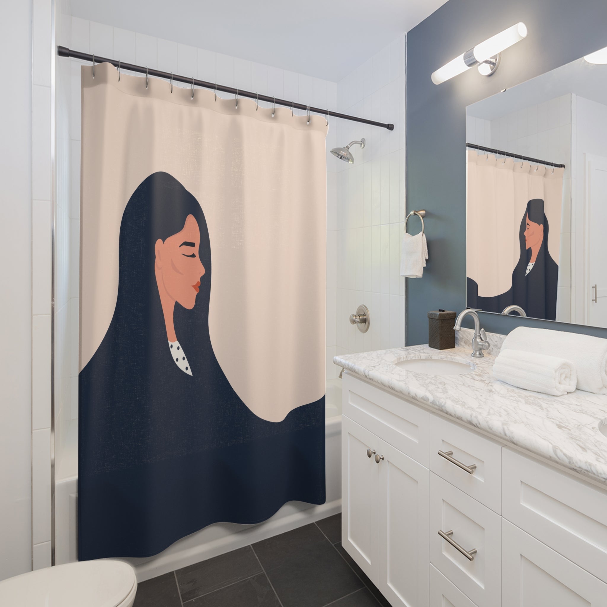 Elegant Minimalist Woman Shower Curtain, Stylish Bathroom Decor, Modern Home Accessory, Gift for Her, Boho Chic Design