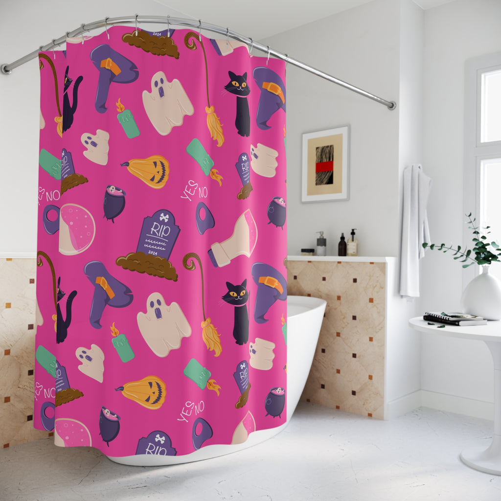 Spooky Halloween Shower Curtain, Fun Ghosts & Cats, Bathroom Decor, Holiday Party, Witchy Vibes, Unique Gift for Halloween