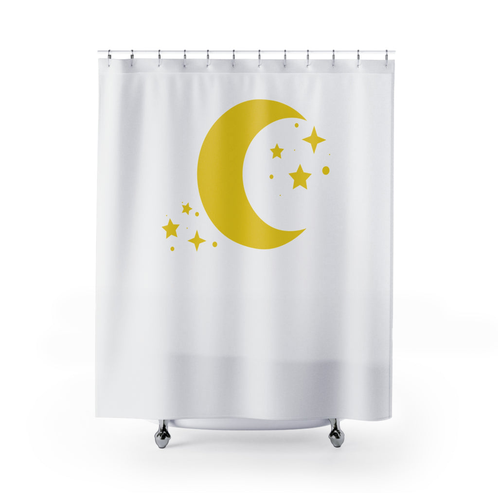 Celestial Moon & Stars on Off White Shower Curtain