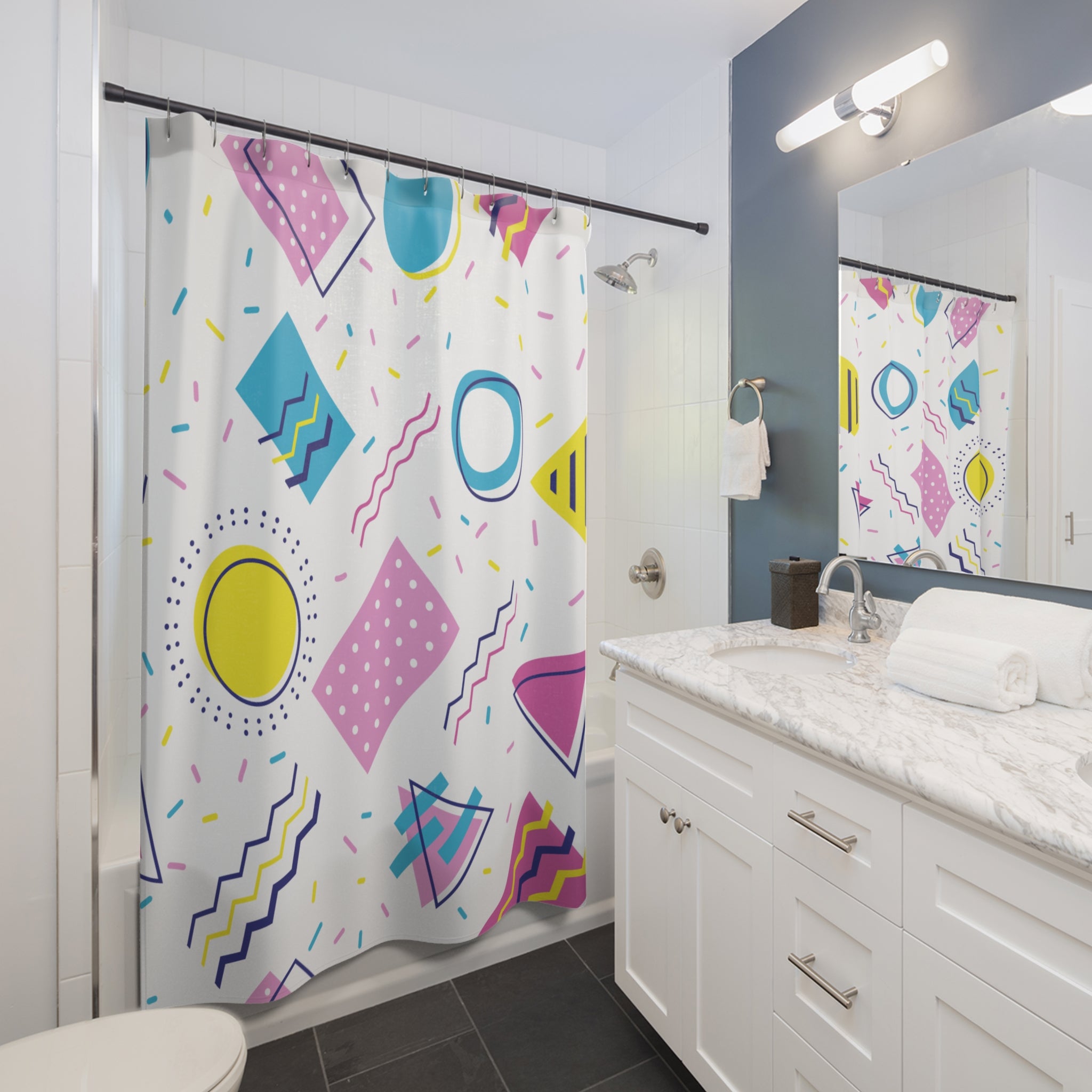 90s Style Geometric Pattern Shower Curtain