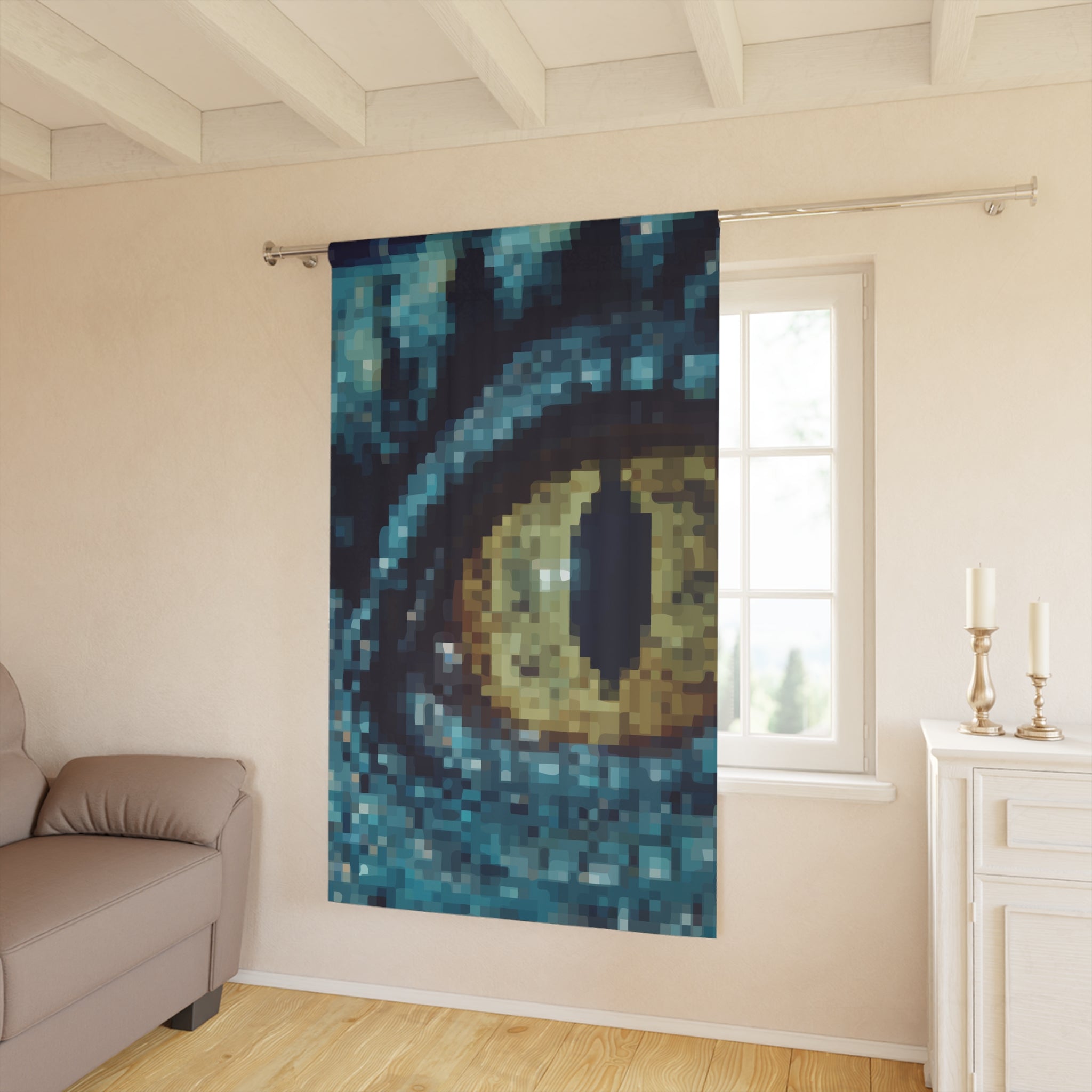 Pixelated Dragon Big Giant Eye Blackout Window Curtain