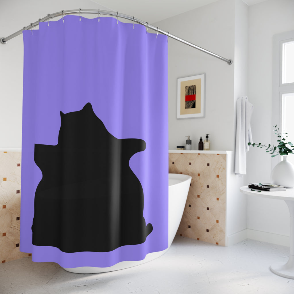 Big Bold and Chonky Cat Silhouette Shower Curtain - Cozy Bathroom Decor for Cat Lovers, Fun Gifts, Animal Lovers, Purple Bath Accessory