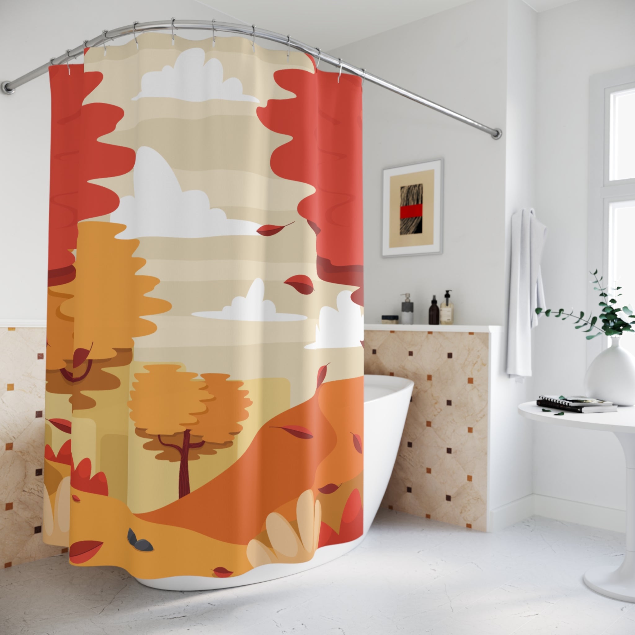 Autumn Landscape Shower Curtain, Fall Decor, Nature-Inspired Bathroom, Cozy Home Accent, Seasonal Shower Curtain