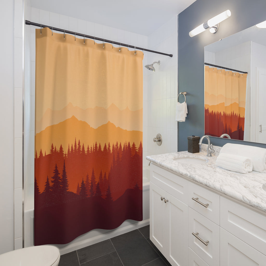 Sunset Mountain Shower Curtain, Boho Bathroom Decor, Nature-Inspired Curtain, Home Spa Aesthetic, Gift for Nature Lovers