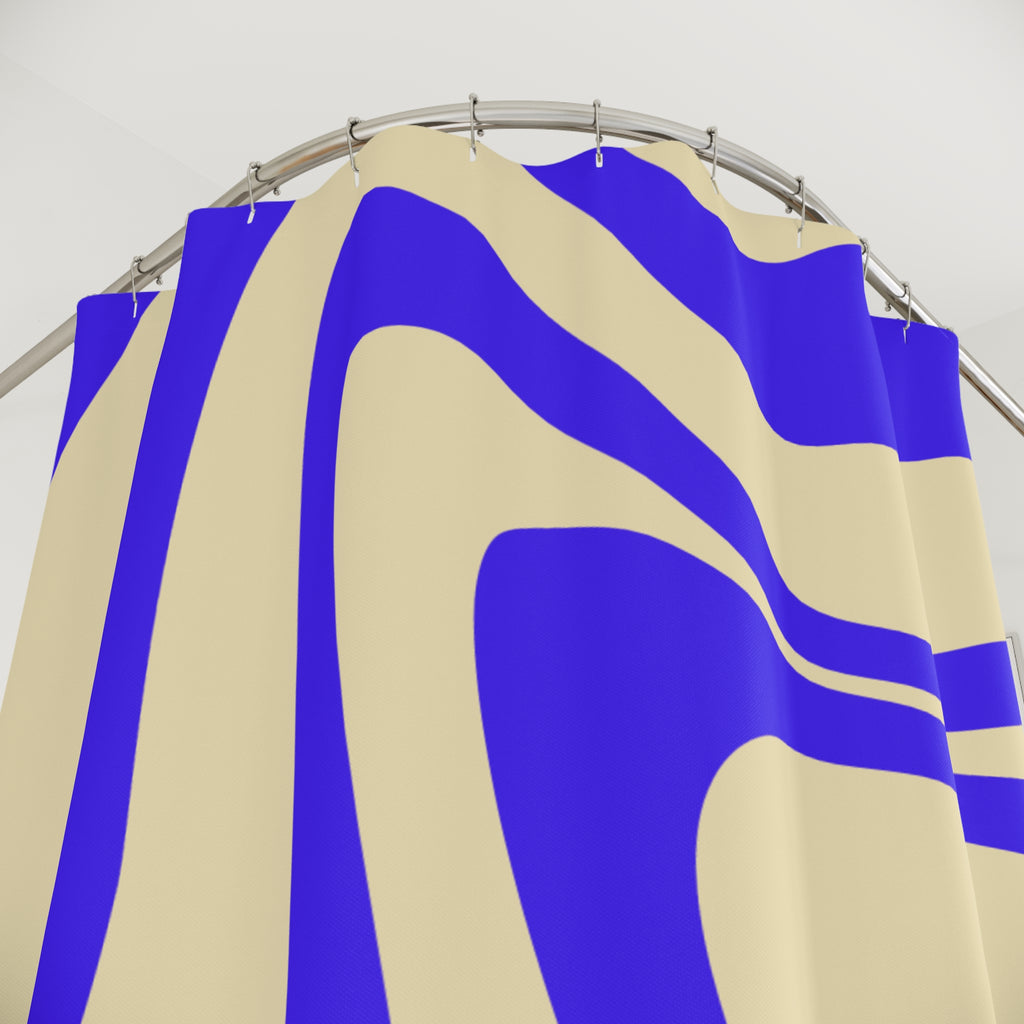 Modern Blue Abstract Shower Curtain, Trendy Bathroom Decor, Waves Design, Blue and Cream Patterned Curtains, Unique Gift for Home