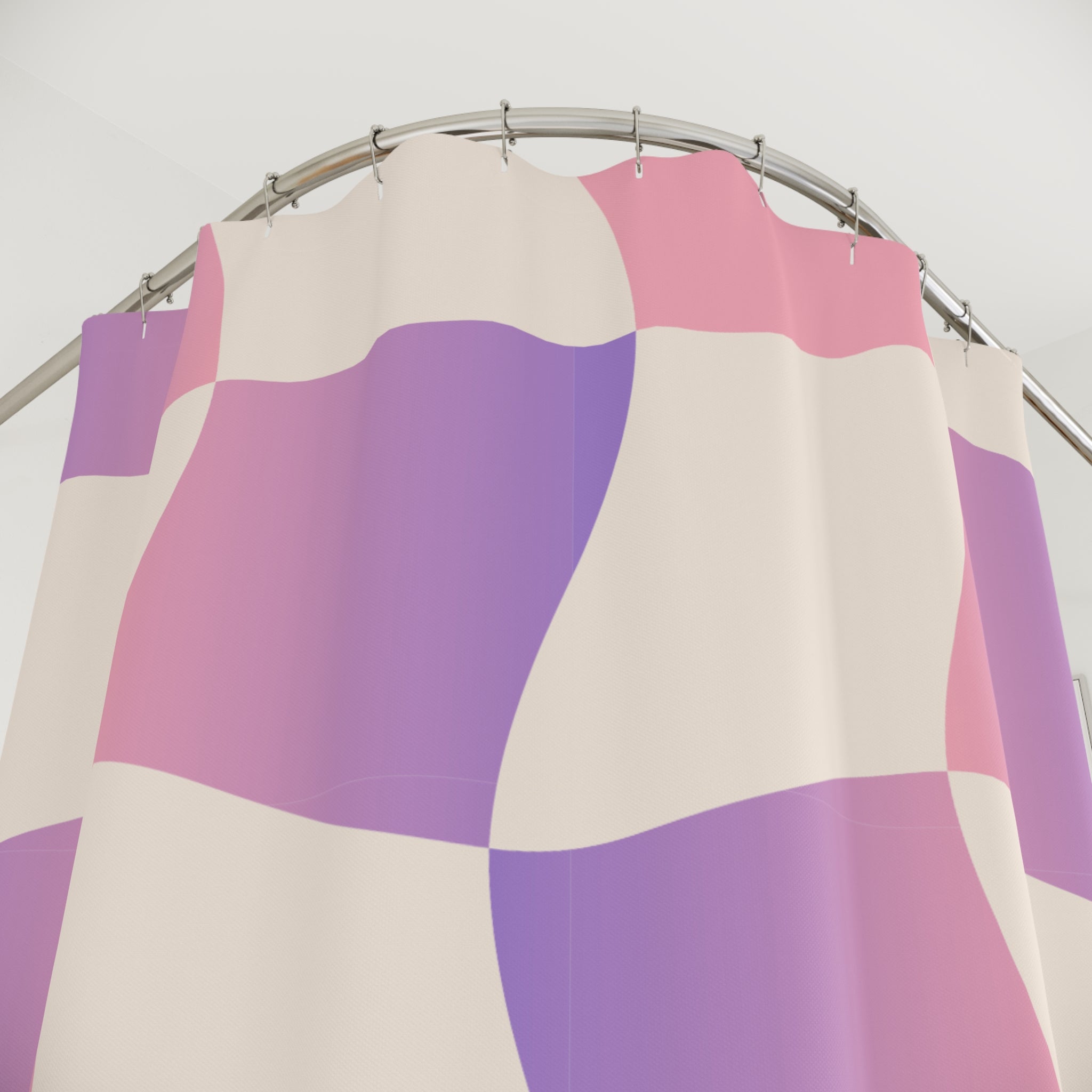 Colorful Checkered Wave Shower Curtain, Vibrant Bathroom Decor, Unique Gift for Home, Modern Design, Rainbow Curtain, Stylish Bath Accessory