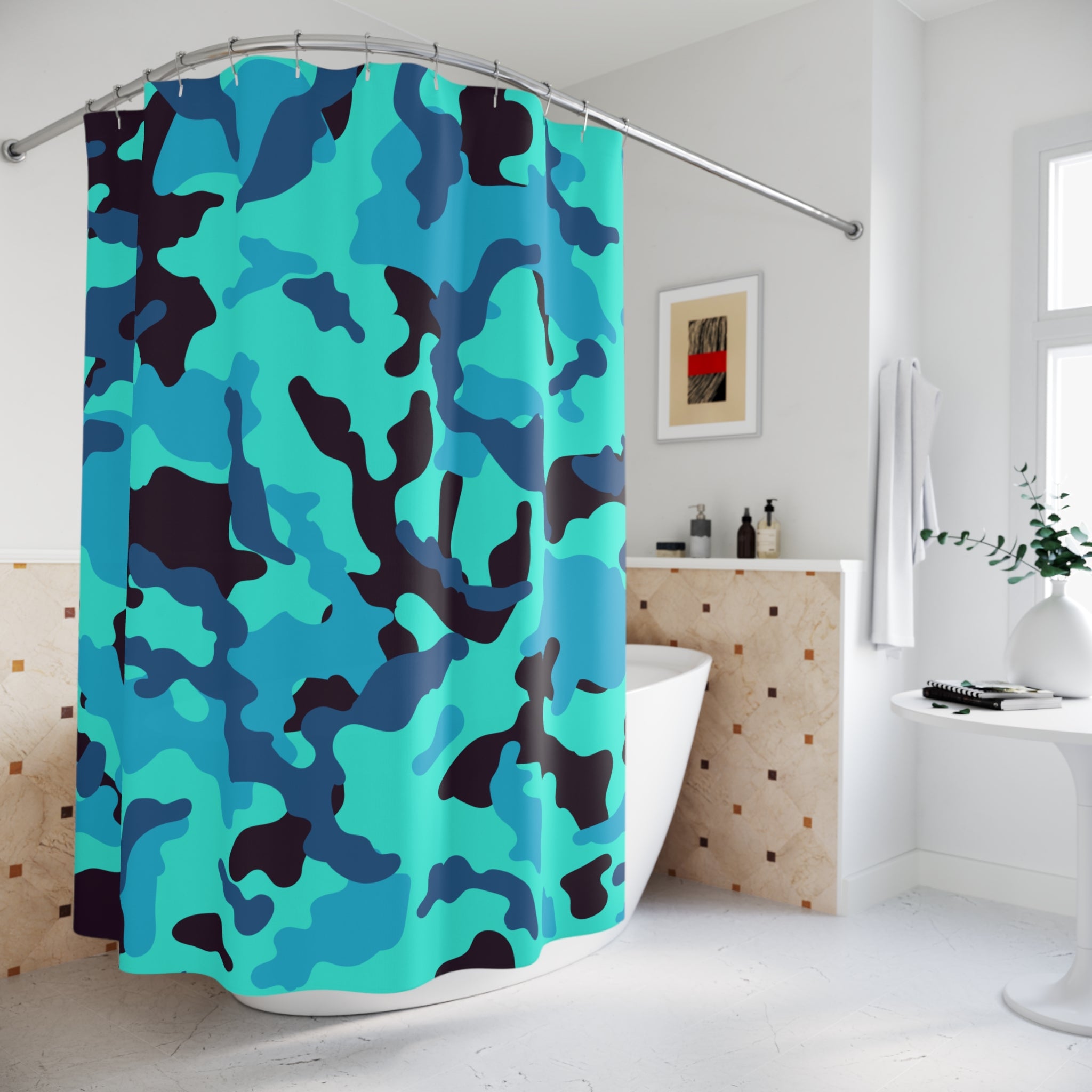 Turquoise Camo Shower Curtains