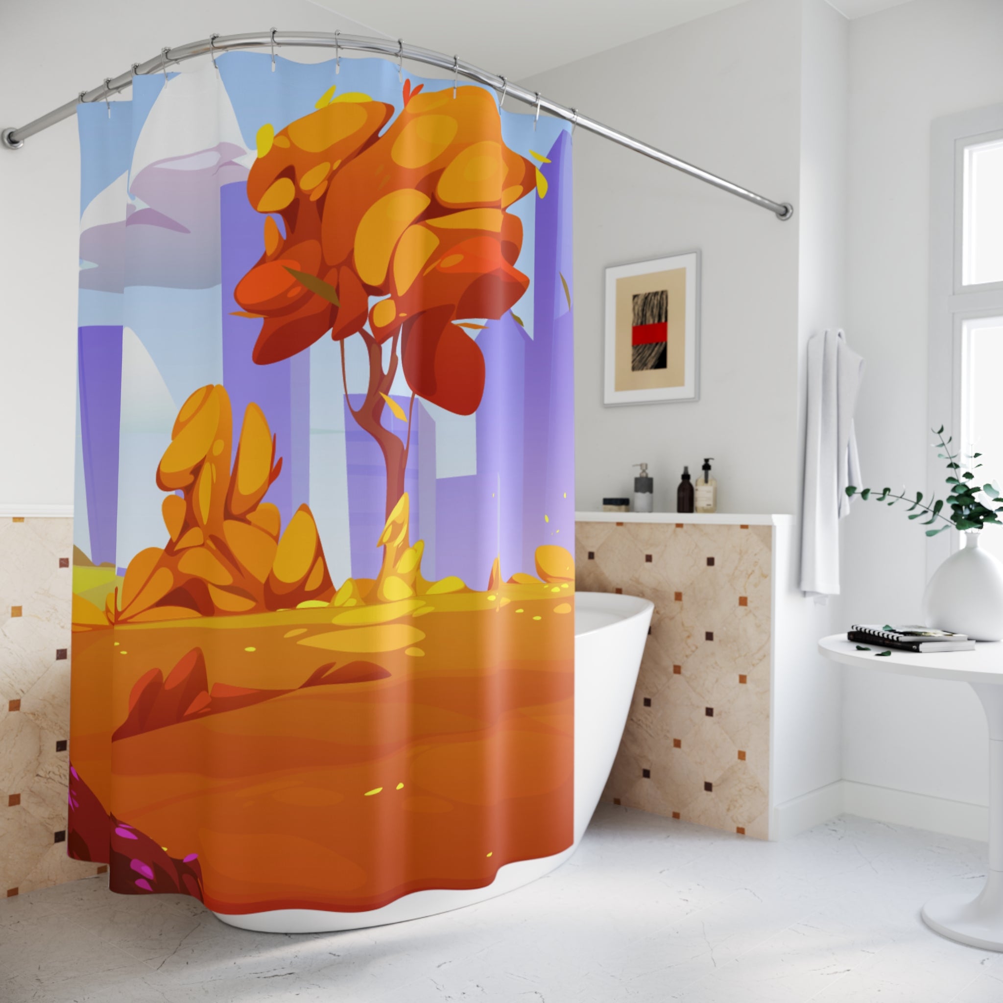 Autumn Landscape Shower Curtain, Cozy Home Decor, Fall Bathroom Accessories, Seasonal Gift, Vibrant Nature Design