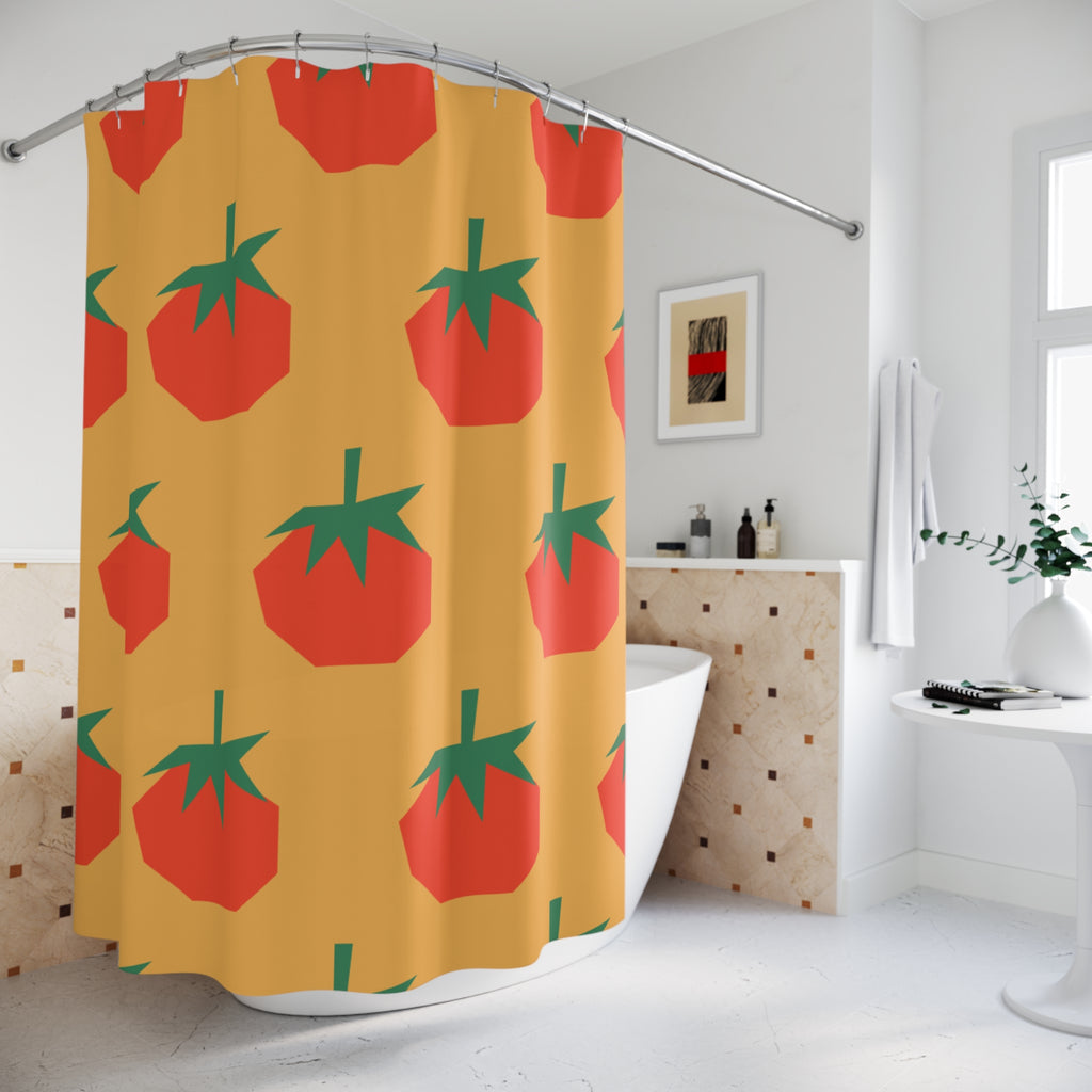 Vibrant Tomato Pattern Shower Curtain, Farmhouse Decor, Kitchen Style, Spring Decor, Fun Bathroom Accessory