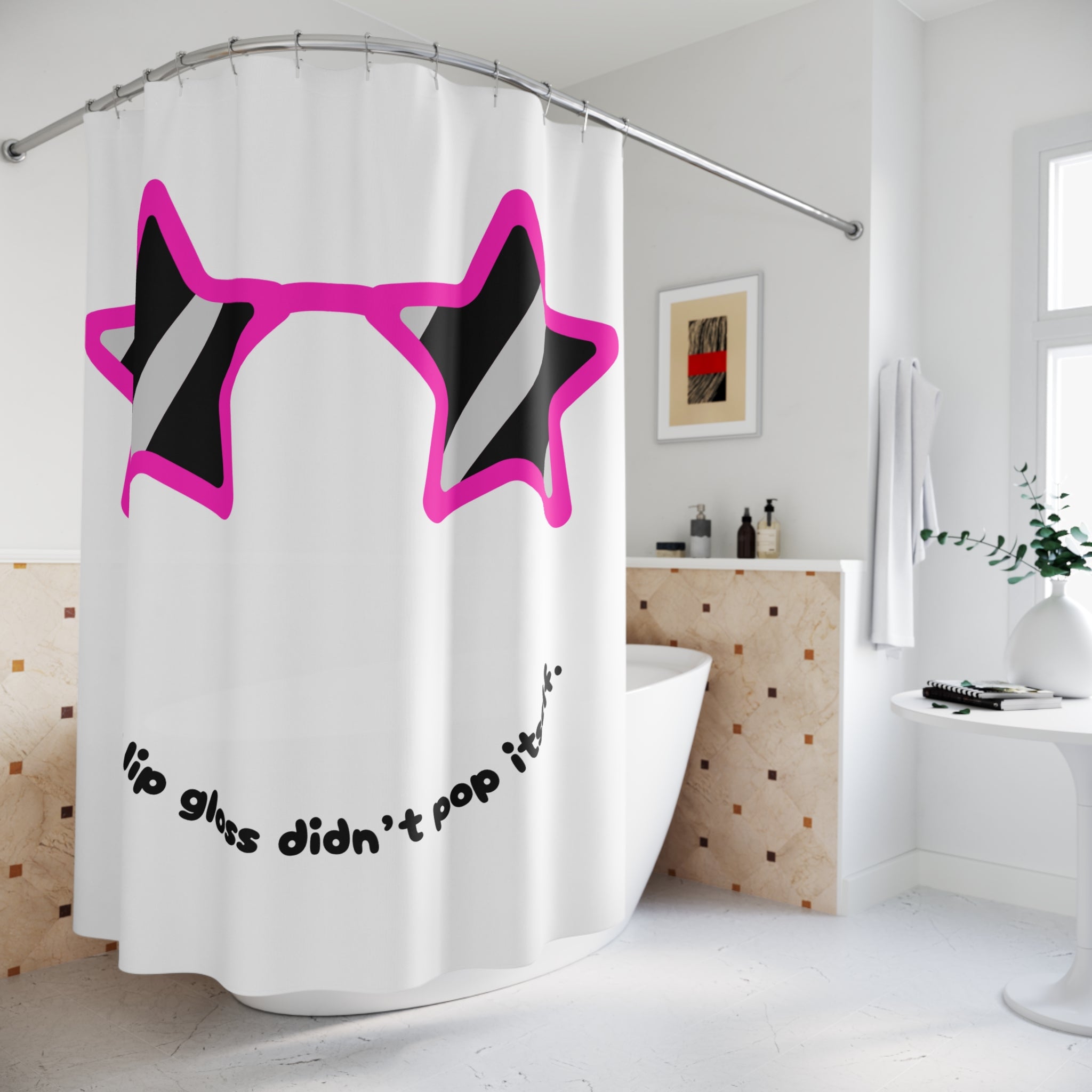That lip gloss didn’t pop itself. Star Sunglasses Shower Curtain