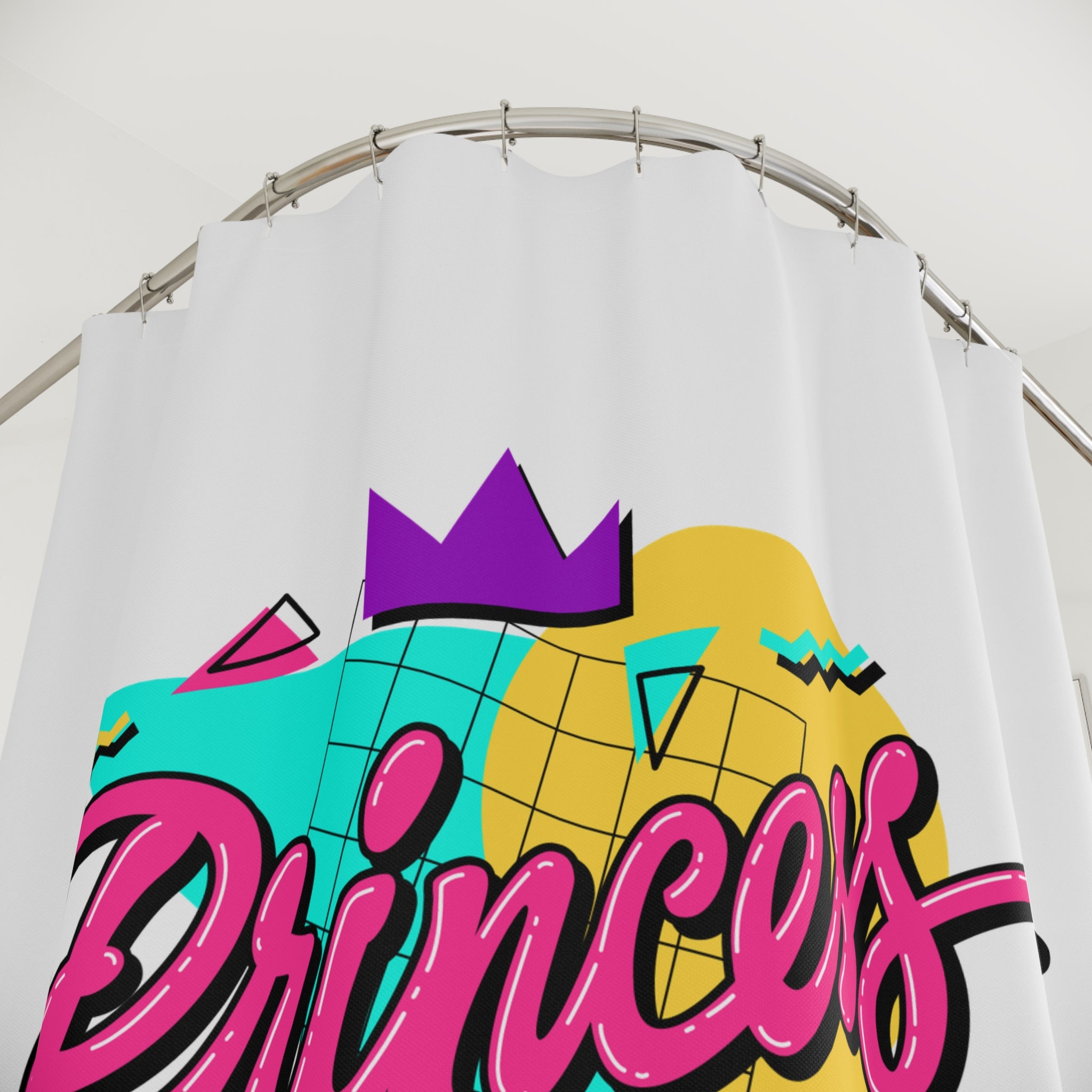 90s Style Princess Geometric Design on Off White Shower Curtain