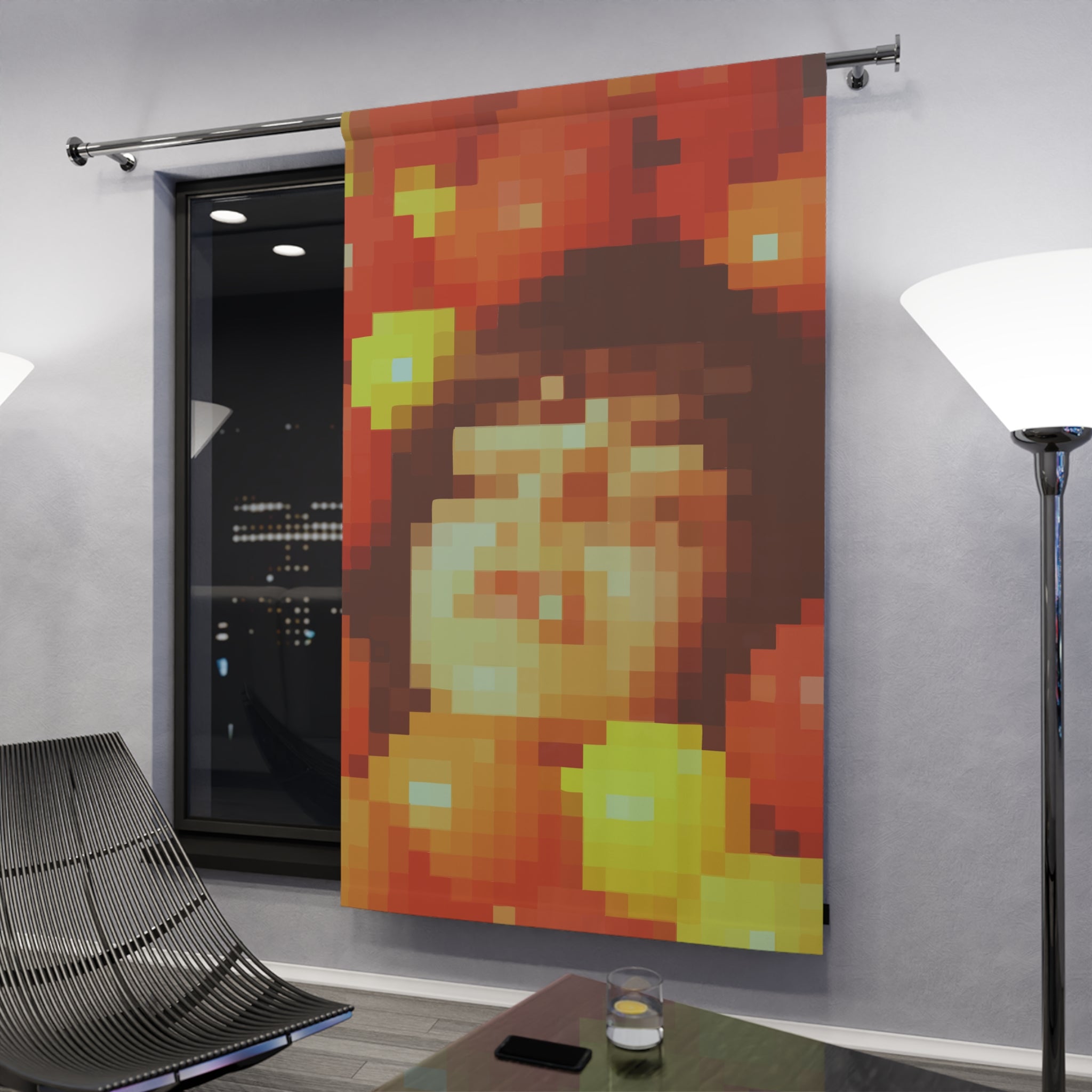 Woman in Ball Play Pen Pixelated Blackout Window Curtain