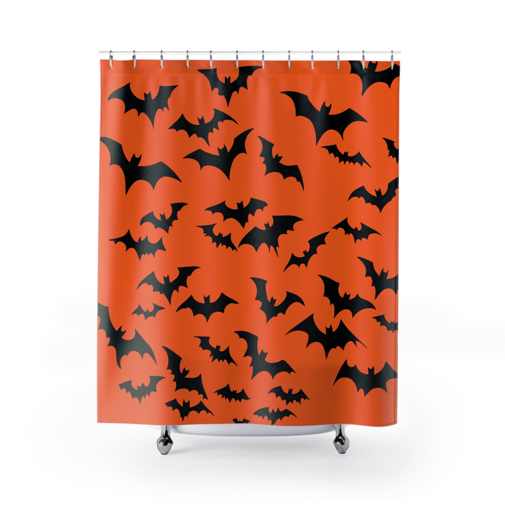 Halloween Bat Shower Curtain Orange Background, Spooky Bathroom Decor, Halloween Party Decor, Seasonal Home Accents, Autumn Vibes