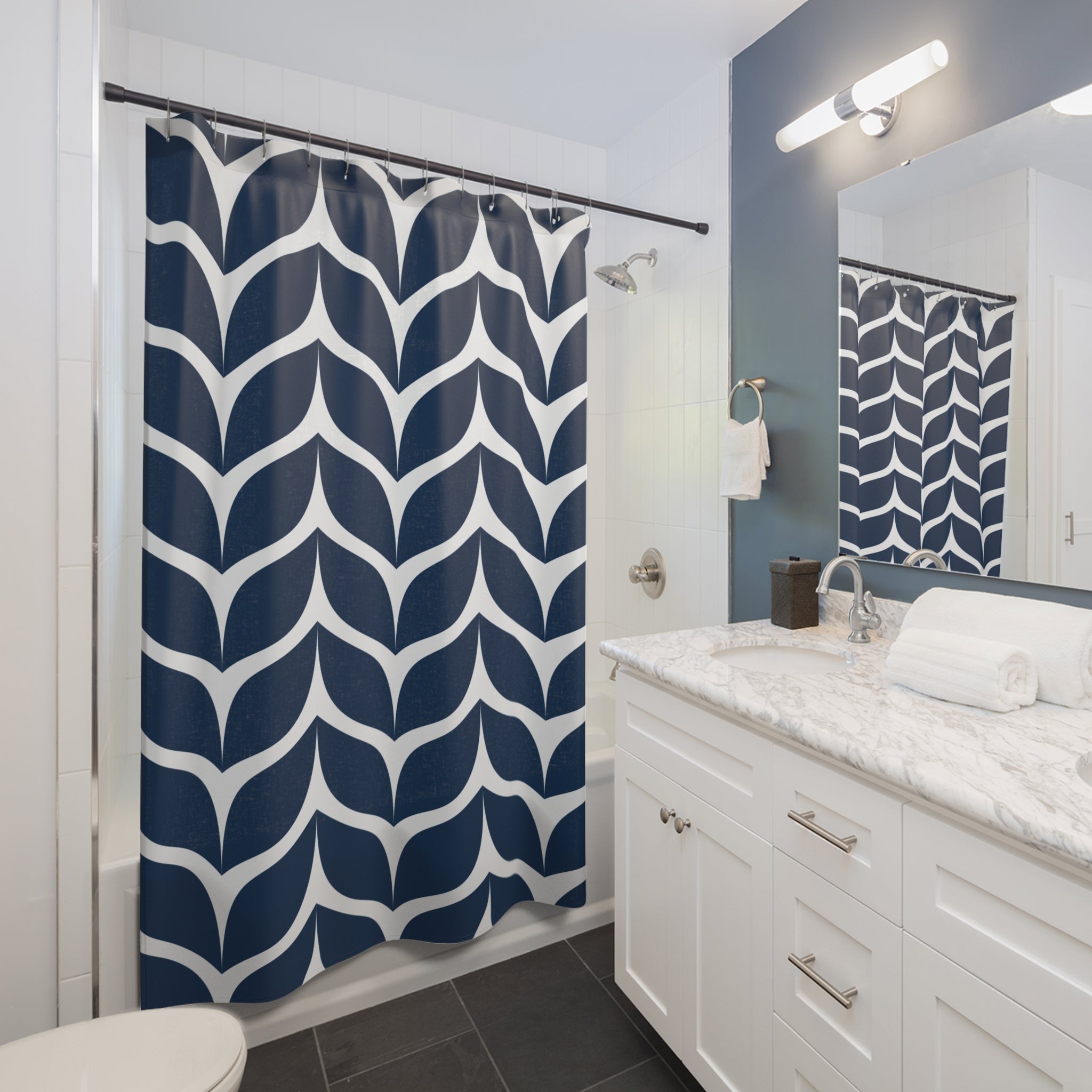 Blue Whale Tails Pattern Shower Curtain