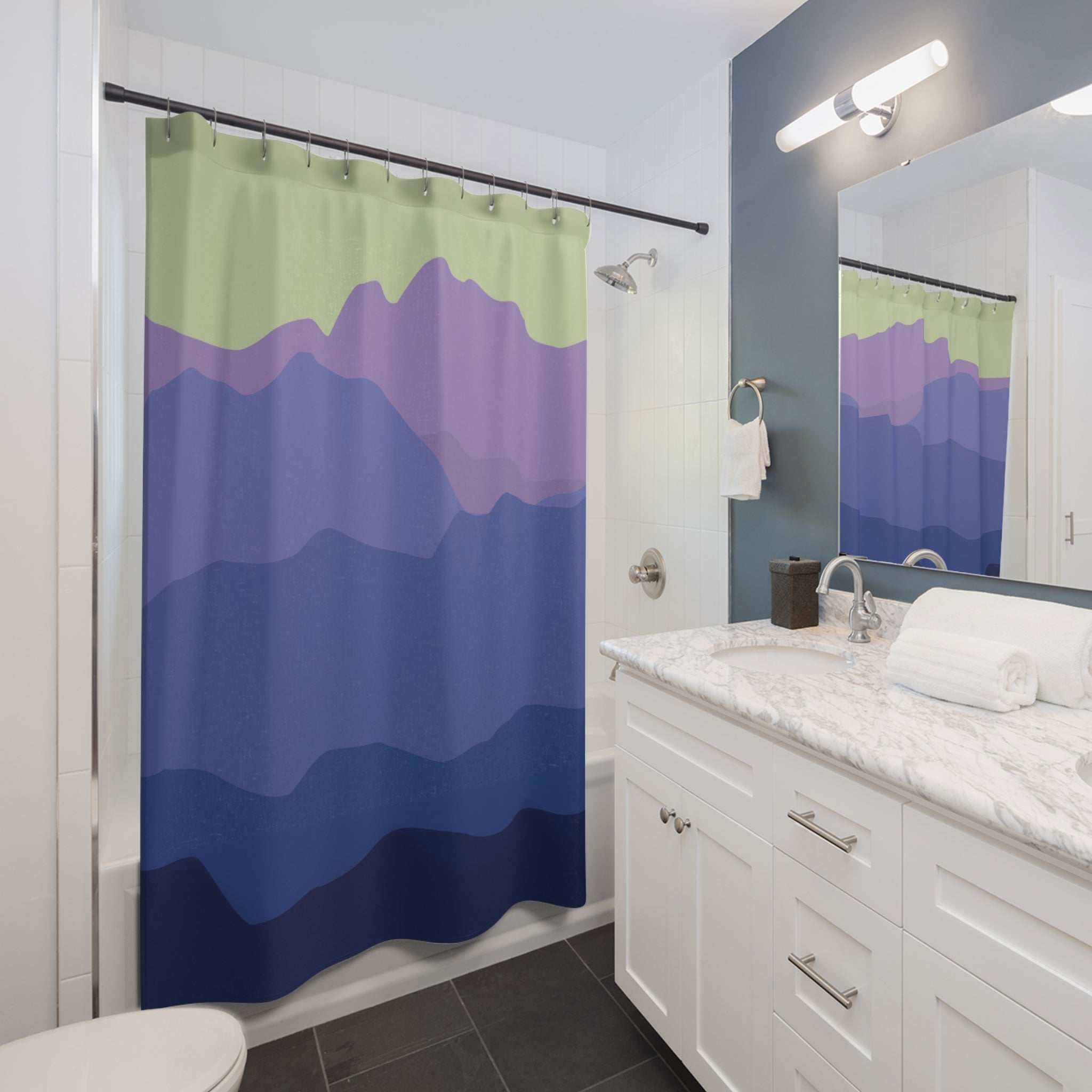 Mountain Landscape Shower Curtain, Nature-Inspired Bathroom Decor, Boho Style, Spa Vibe, Gift for Nature Lovers, Home Refresh