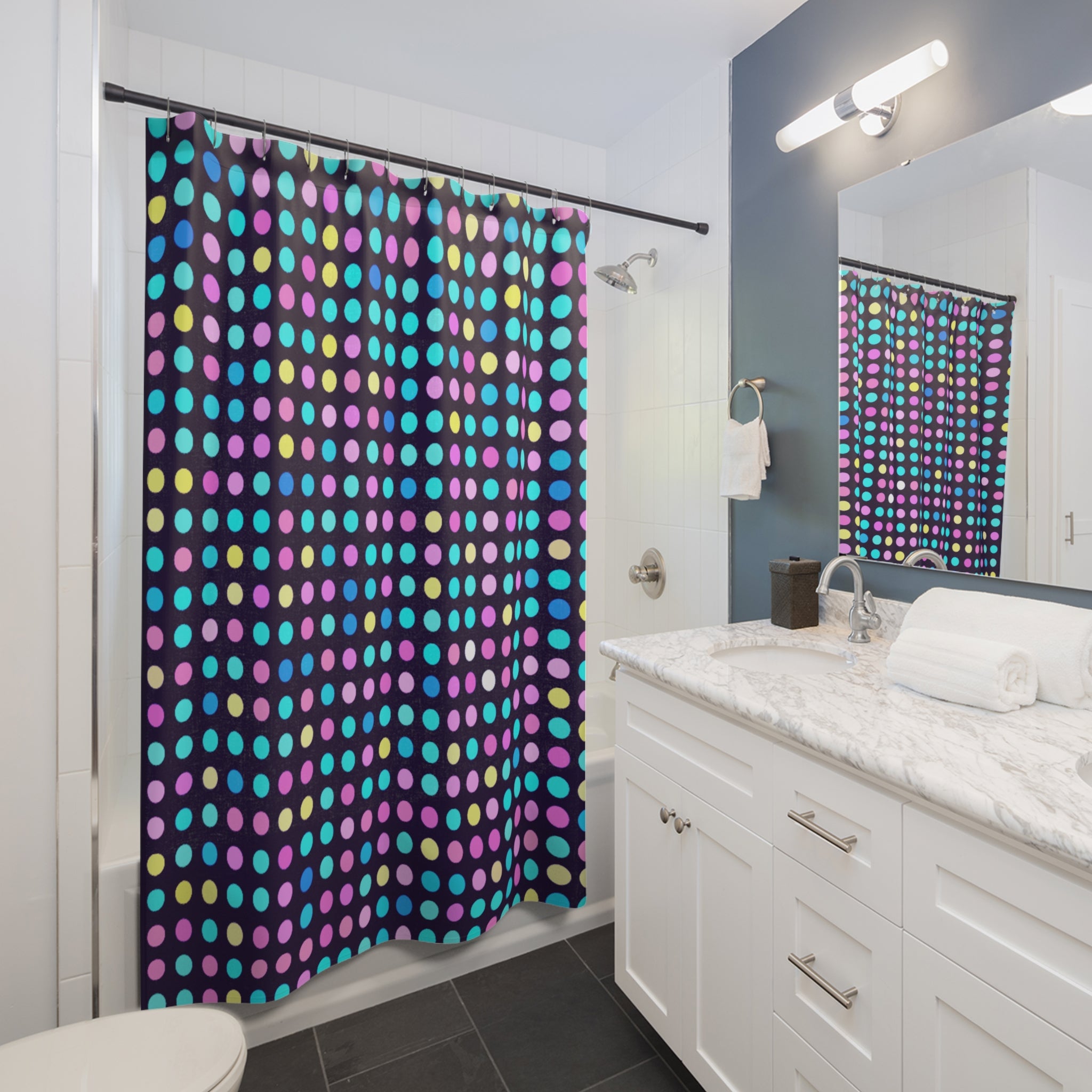 Vibrant Disco Ball Inspired Dot Shower Curtain - Colorful Home Decor, Fun Bathroom Accessory, Party Vibe, Modern Design, Gifts for Her