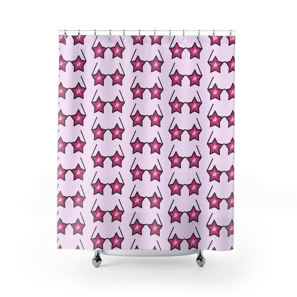 Starry Pink Sunglasses Glam Shower Curtain - Fun Bathroom Decor, Gift for Housewarming, Stylish Shower Accessory, Pink Star Design, Unique Home Accent