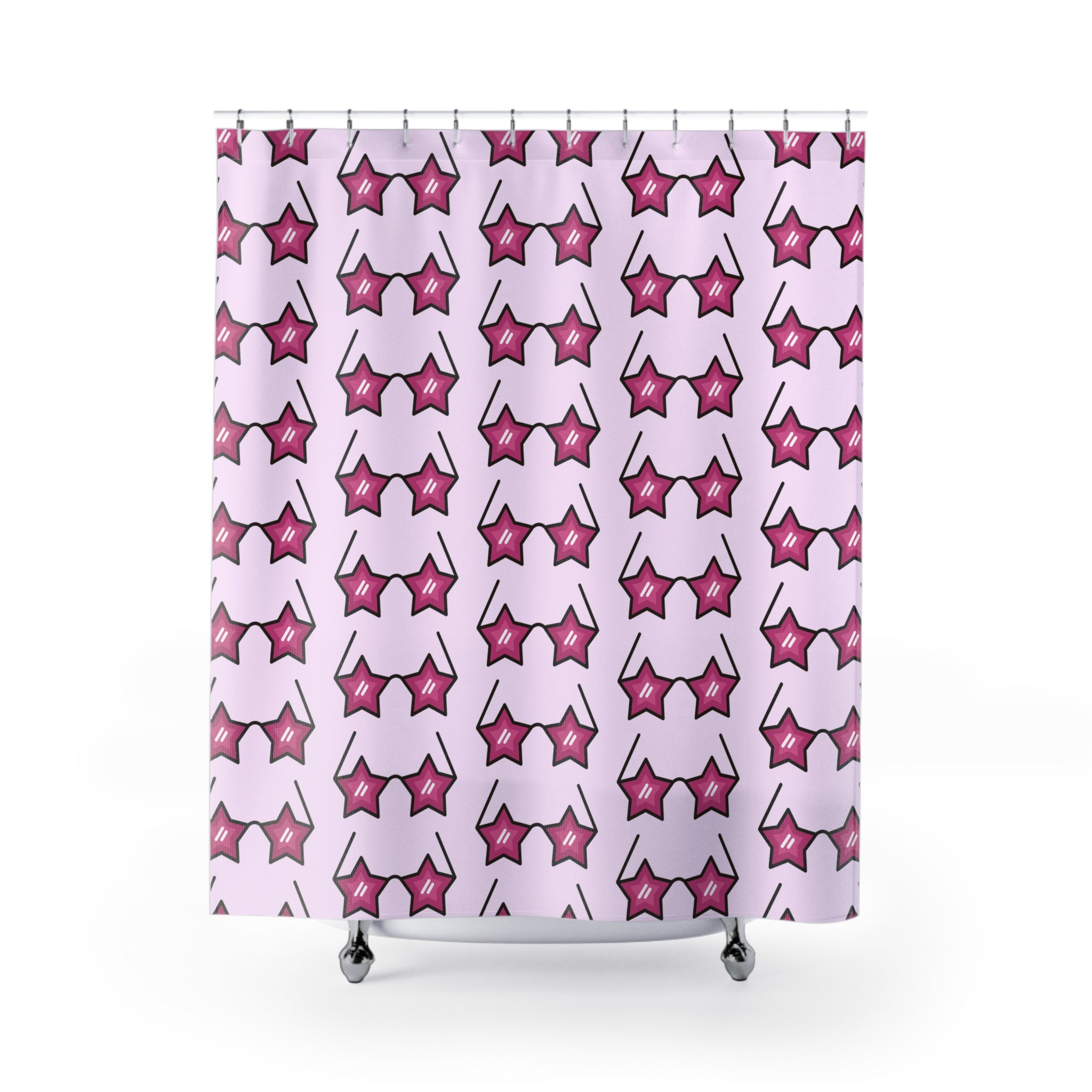 Starry Pink Sunglasses Glam Shower Curtain - Fun Bathroom Decor, Gift for Housewarming, Stylish Shower Accessory, Pink Star Design, Unique Home Accent