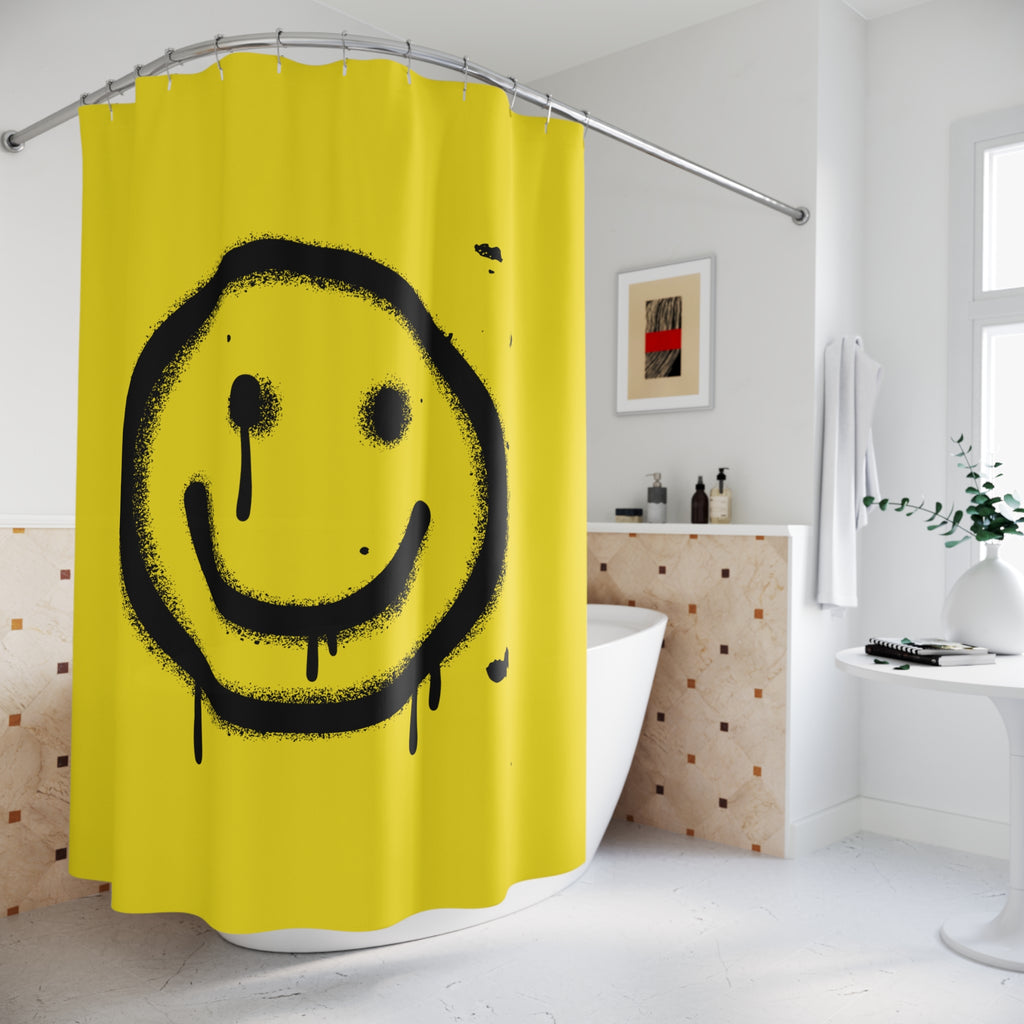 Cheerful Sappy Face Smile Yellow Shower Curtain, Bright Bathroom Decor, Funny Home Accessories, Vibrant Gift for Friends, Fun Bathroom Ideas