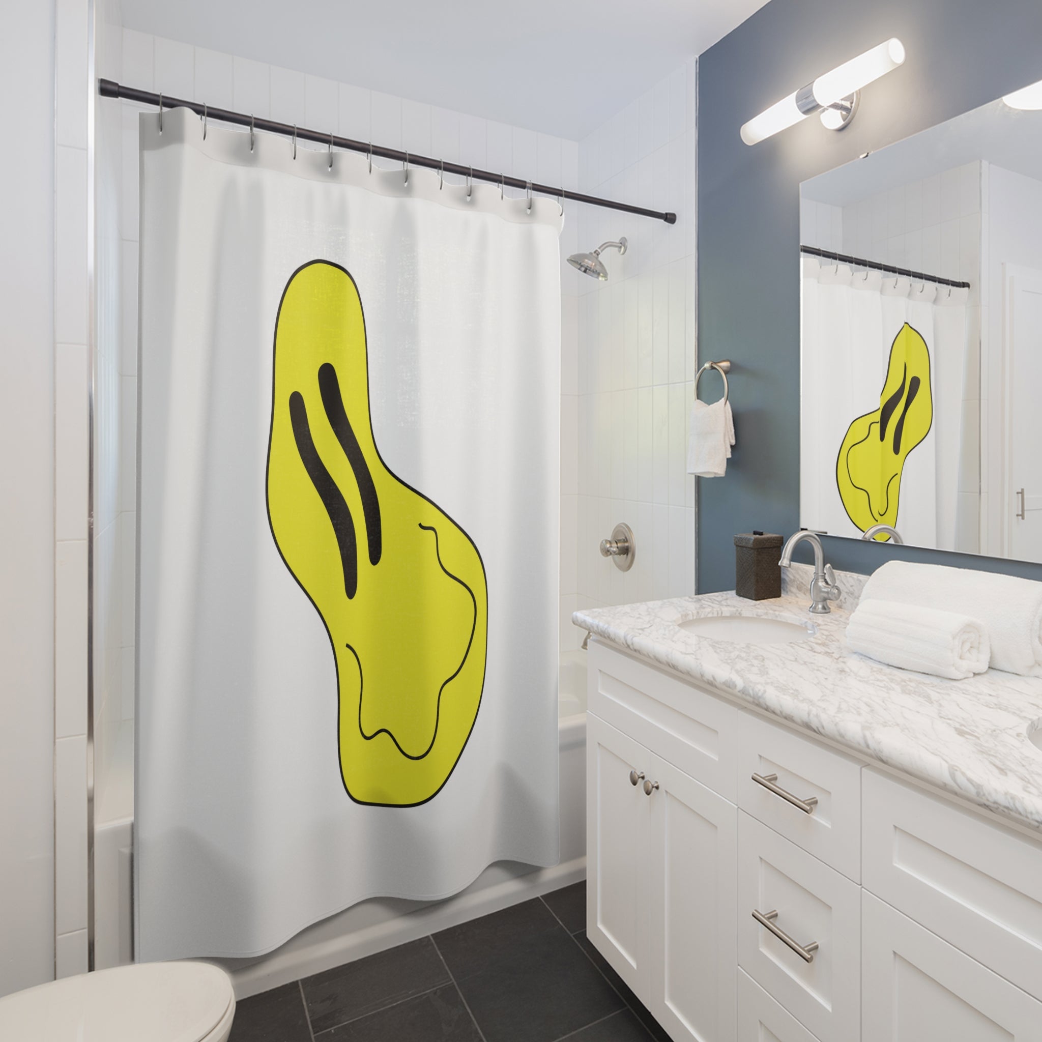 Playful Yellow Blob Shower Curtain, Fun Bathroom Decor, Quirky Gift, Cute Home Accessories, Kids' Bathroom Ideas