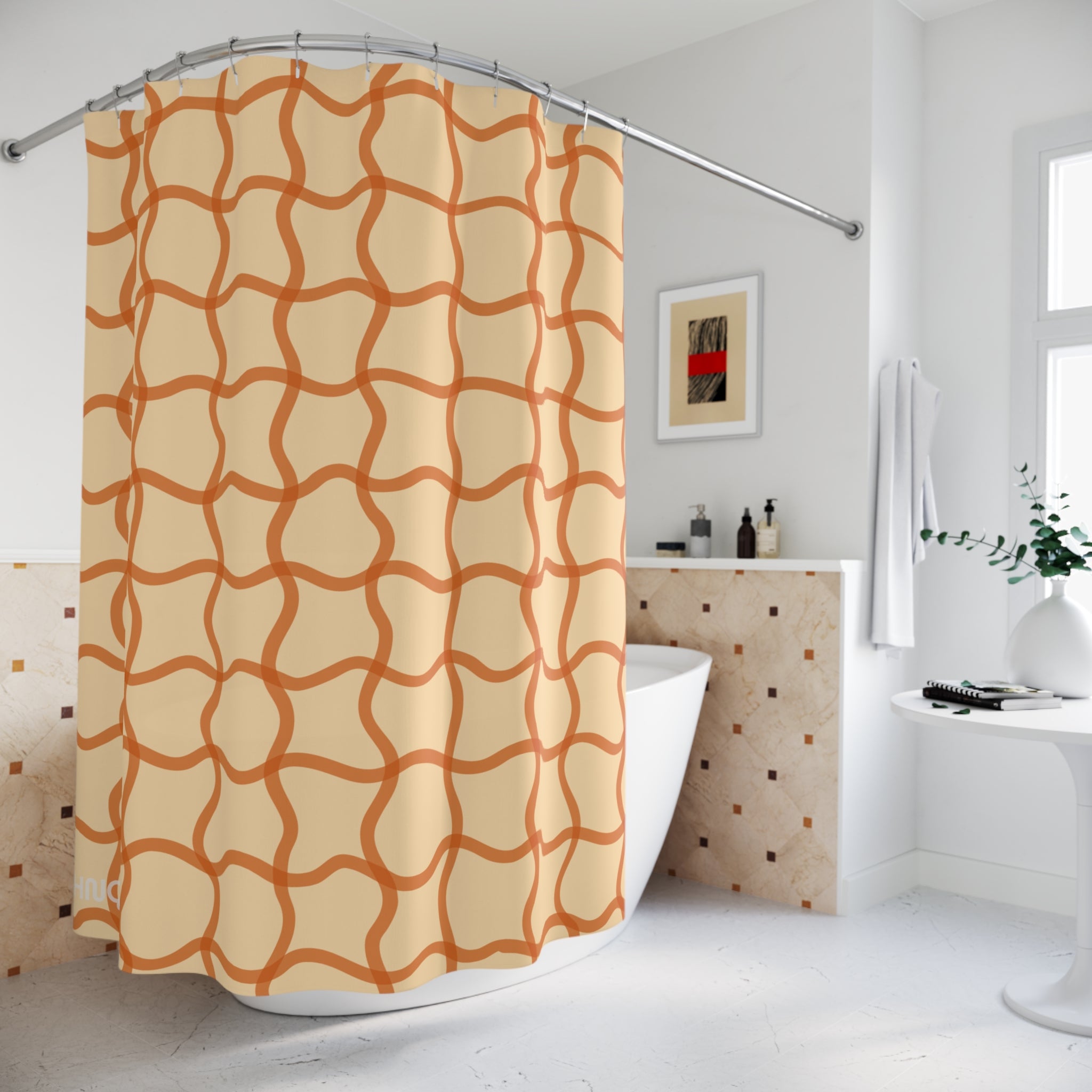Boho Pattern Shower Curtain, Modern Wave Design, Bathroom Decor, Bohemian Style, Home Textile, Gift for Friends