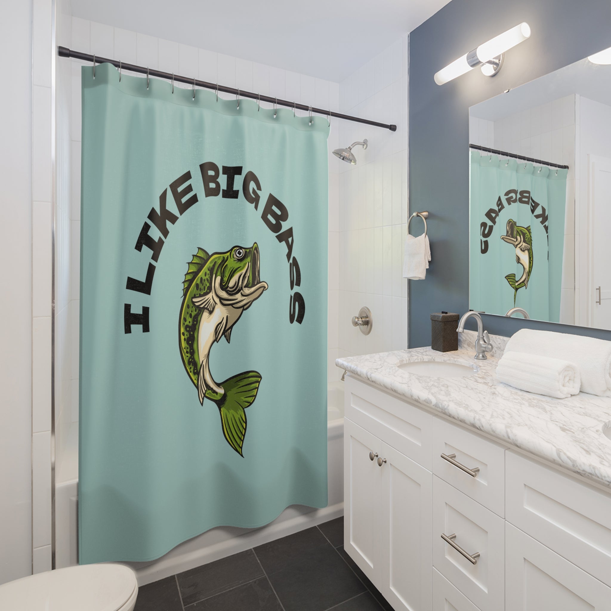Fishing Enthusiast Shower Curtain - I Like Big Bass, Bathroom Decor, Angler Gift, Fishing Theme, Unique Home Accents
