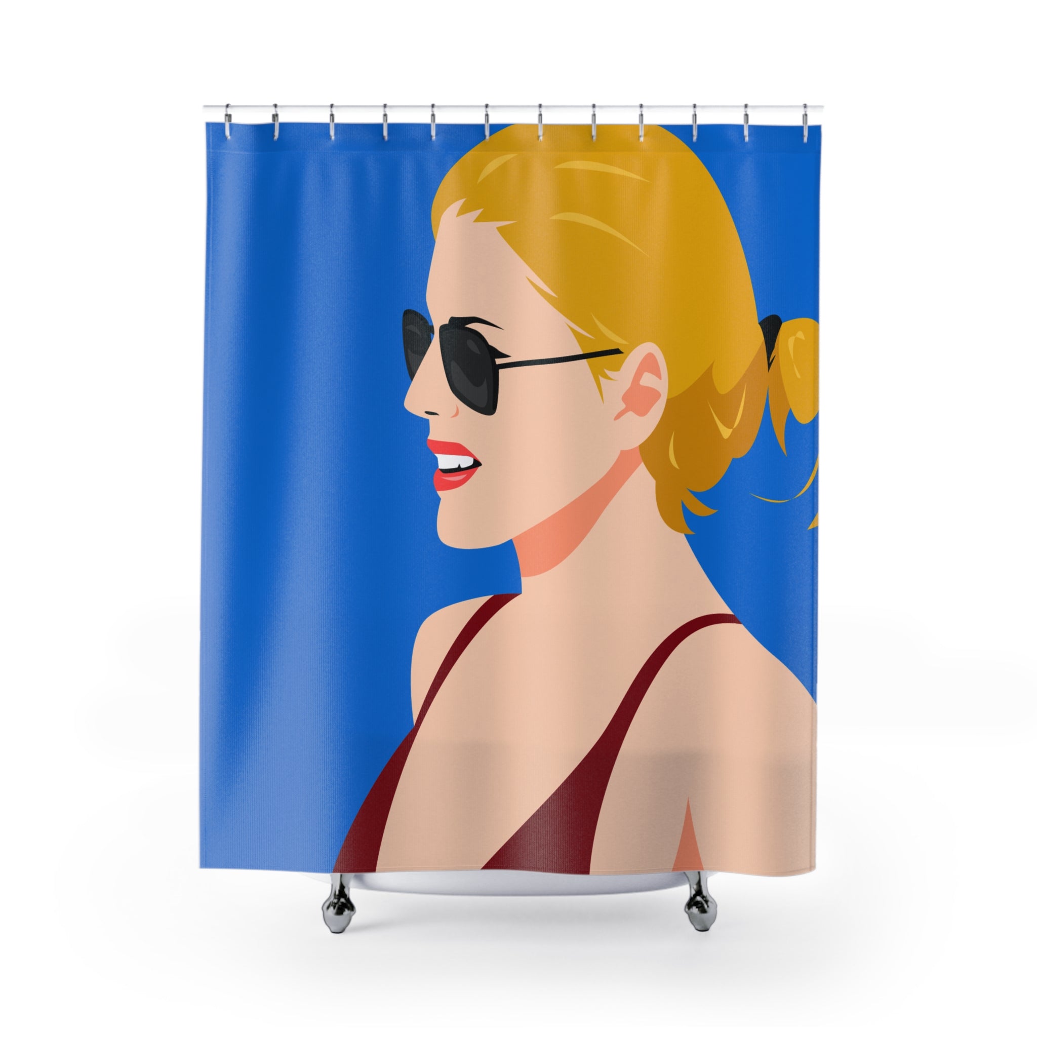 Judgmental Blonde Woman Shower Curtain, Glamorous Bathroom Decor, Summer Oasis, Fun Modern Design, Gifts for Her, Vacation Home Essentials