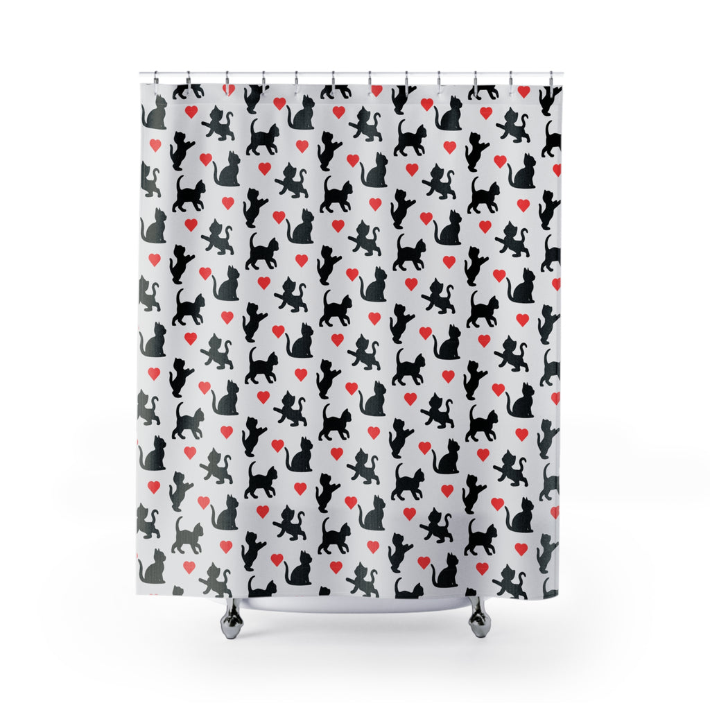 Adorable Lovely Kitty Cats and Heart Shower Curtain, Pet Lover Gift, Bathroom Decor, Kitty-Themed, Cat Lover's Home, Valentines Day Decoration