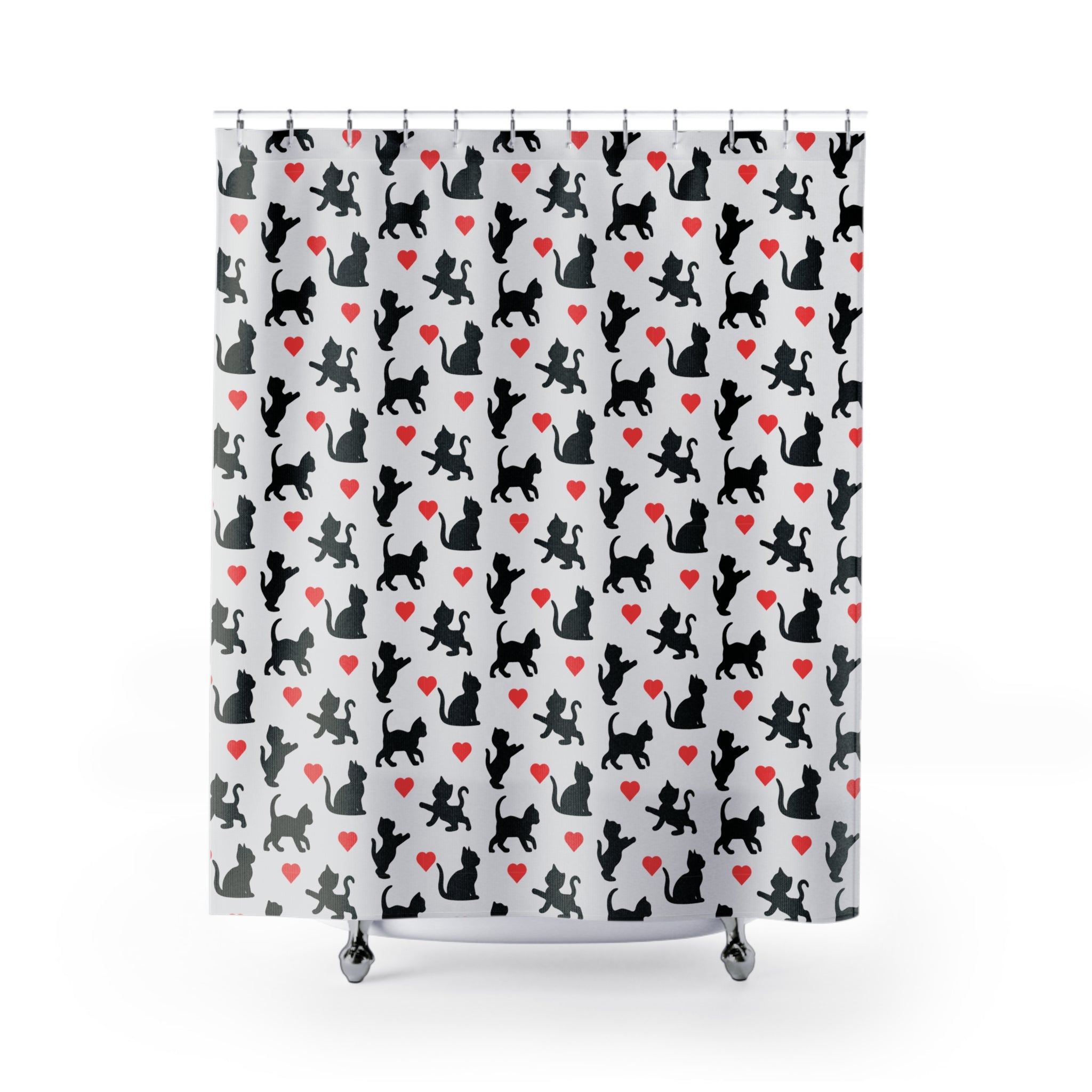 Adorable Lovely Kitty Cats and Heart Shower Curtain, Pet Lover Gift, Bathroom Decor, Kitty-Themed, Cat Lover's Home, Valentines Day Decoration