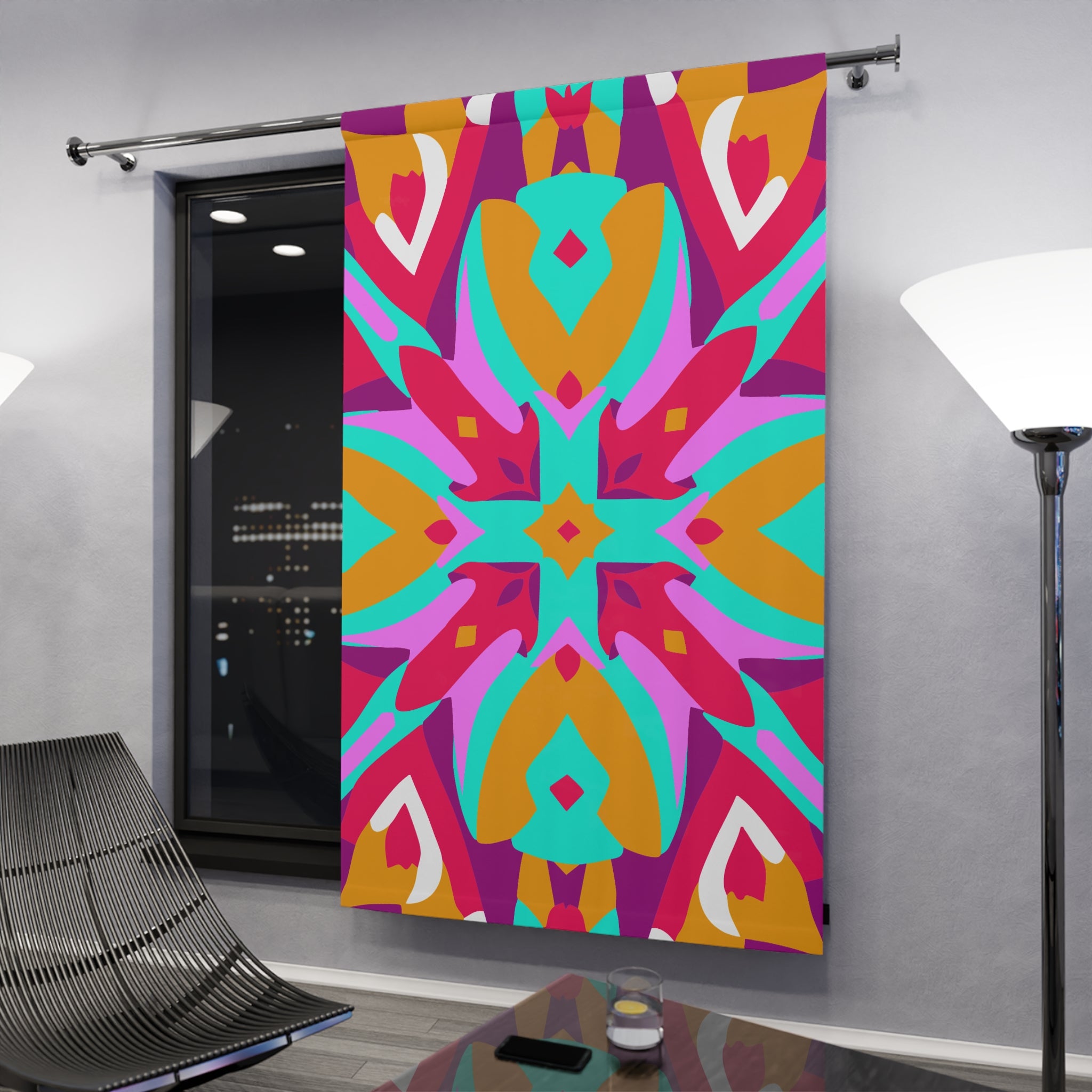 Pinkish Geometric Pattern Blackout Window Curtain