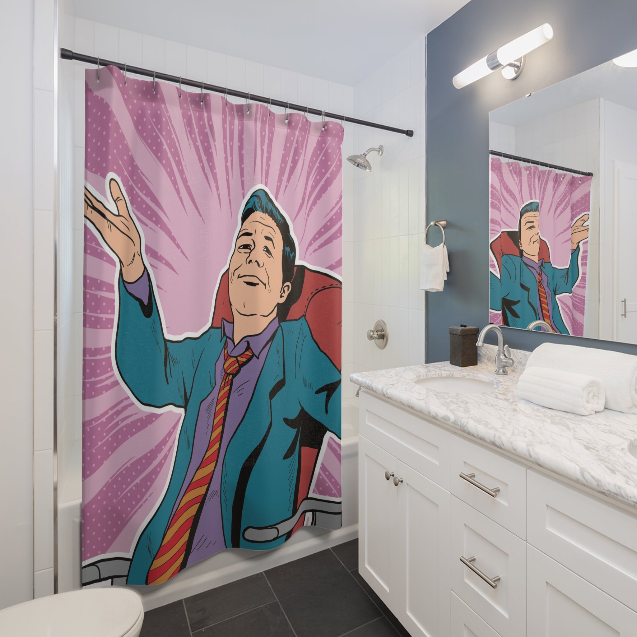 Comic-Inspired Shower Curtain, Fun Bathroom Decor, Retro Style, Unique Gift for Him or Her, Bathroom Accessory, Quirky Home Decor