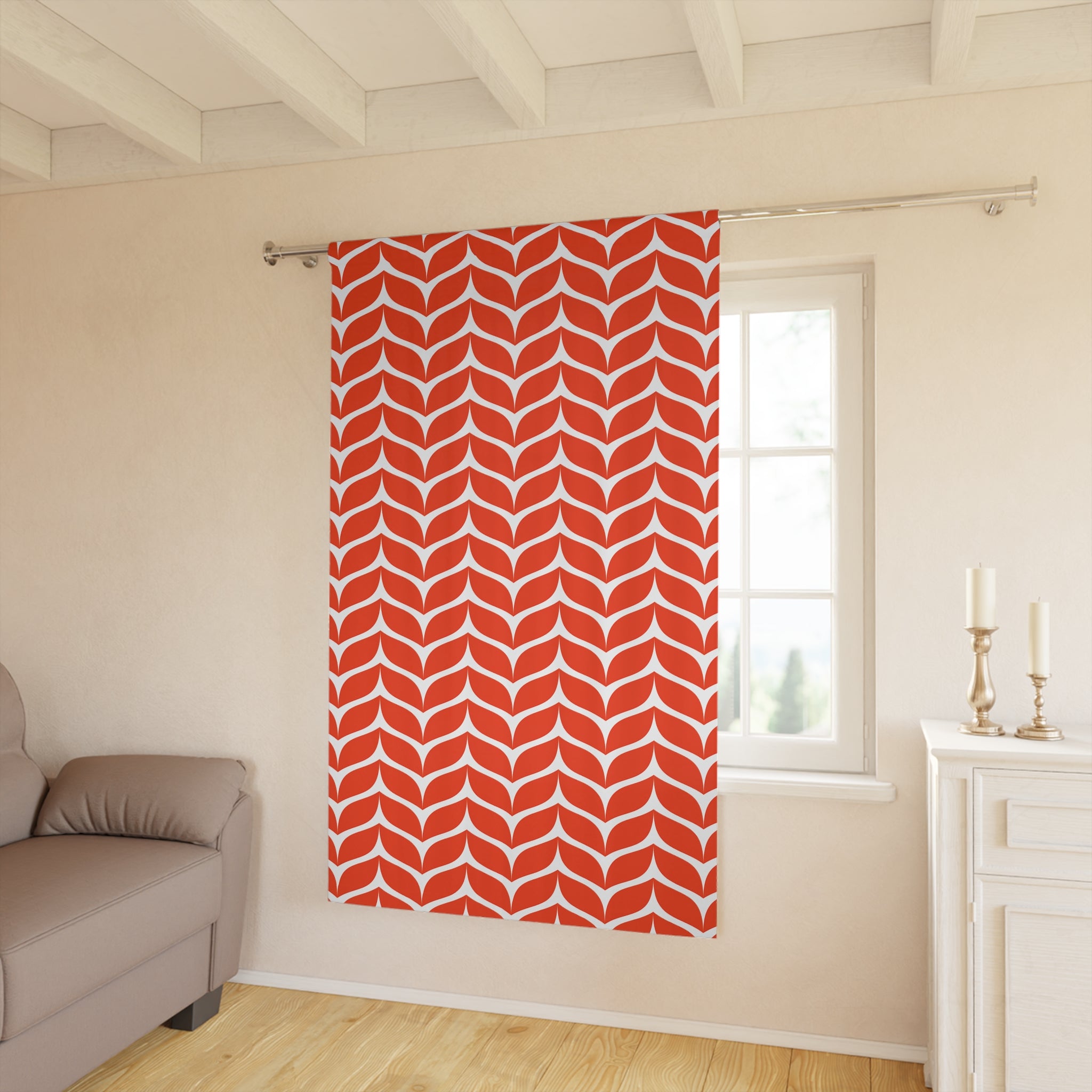 Red Whale Tails Pattern Blackout Window Curtain