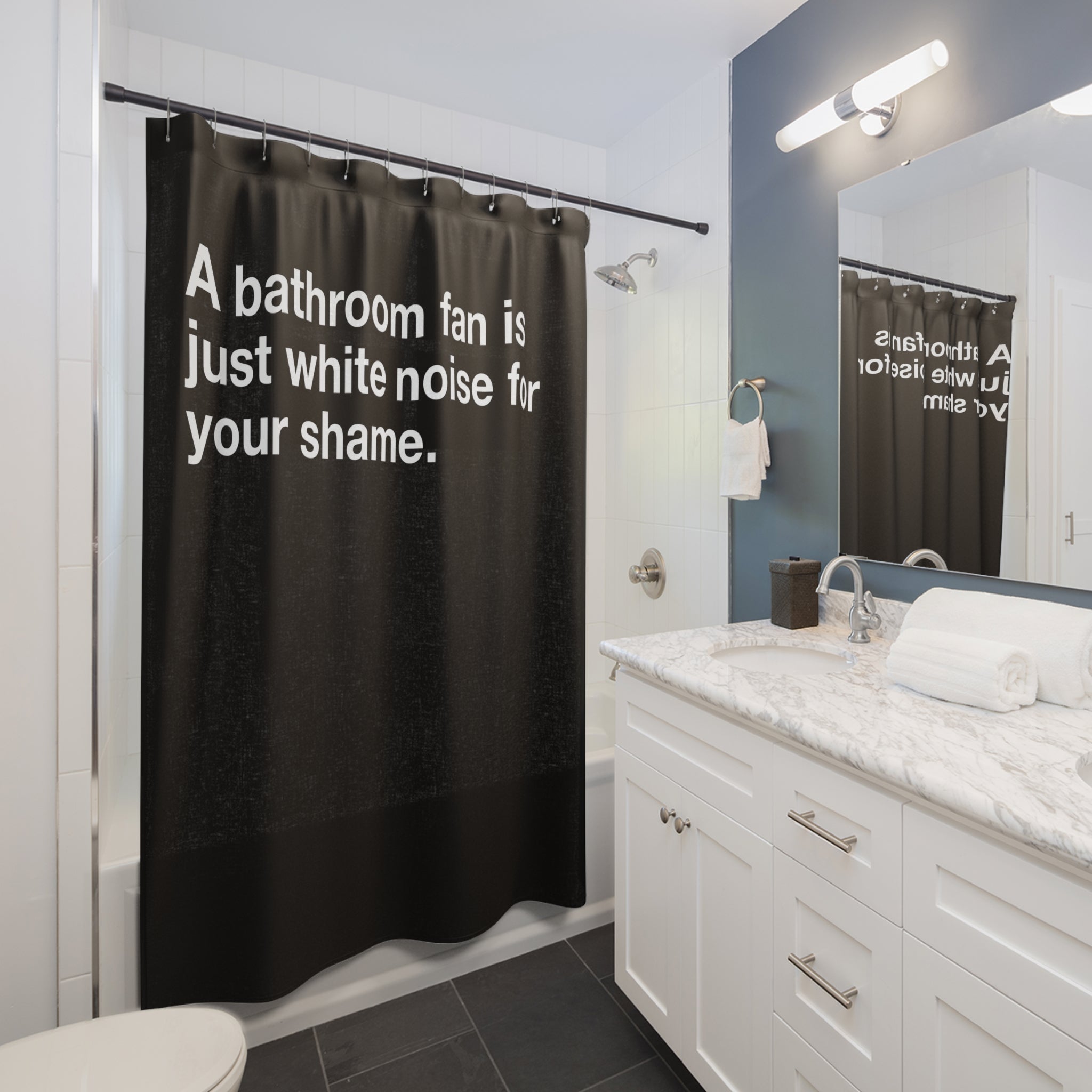 White Noise Shame Quote Shower Curtain