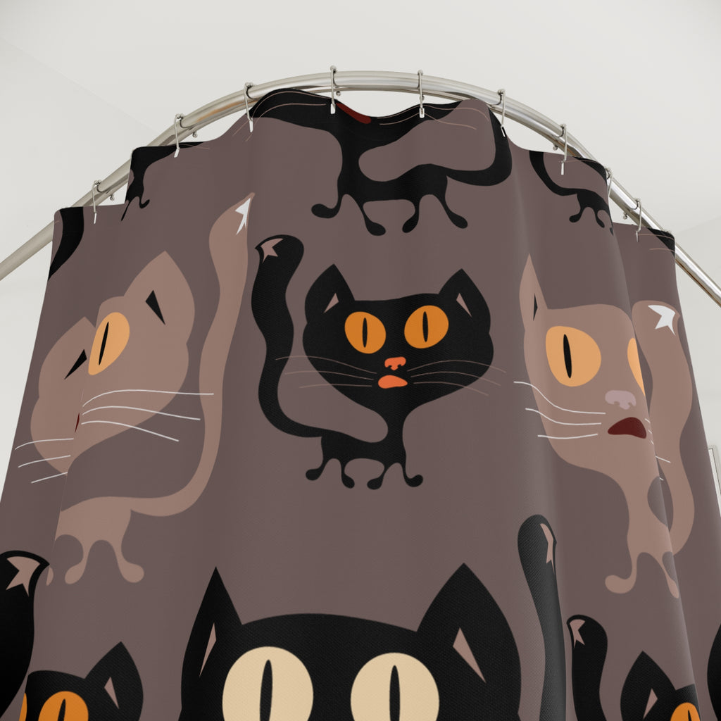 Playful Black Cat Brownish Cat Shower Curtain