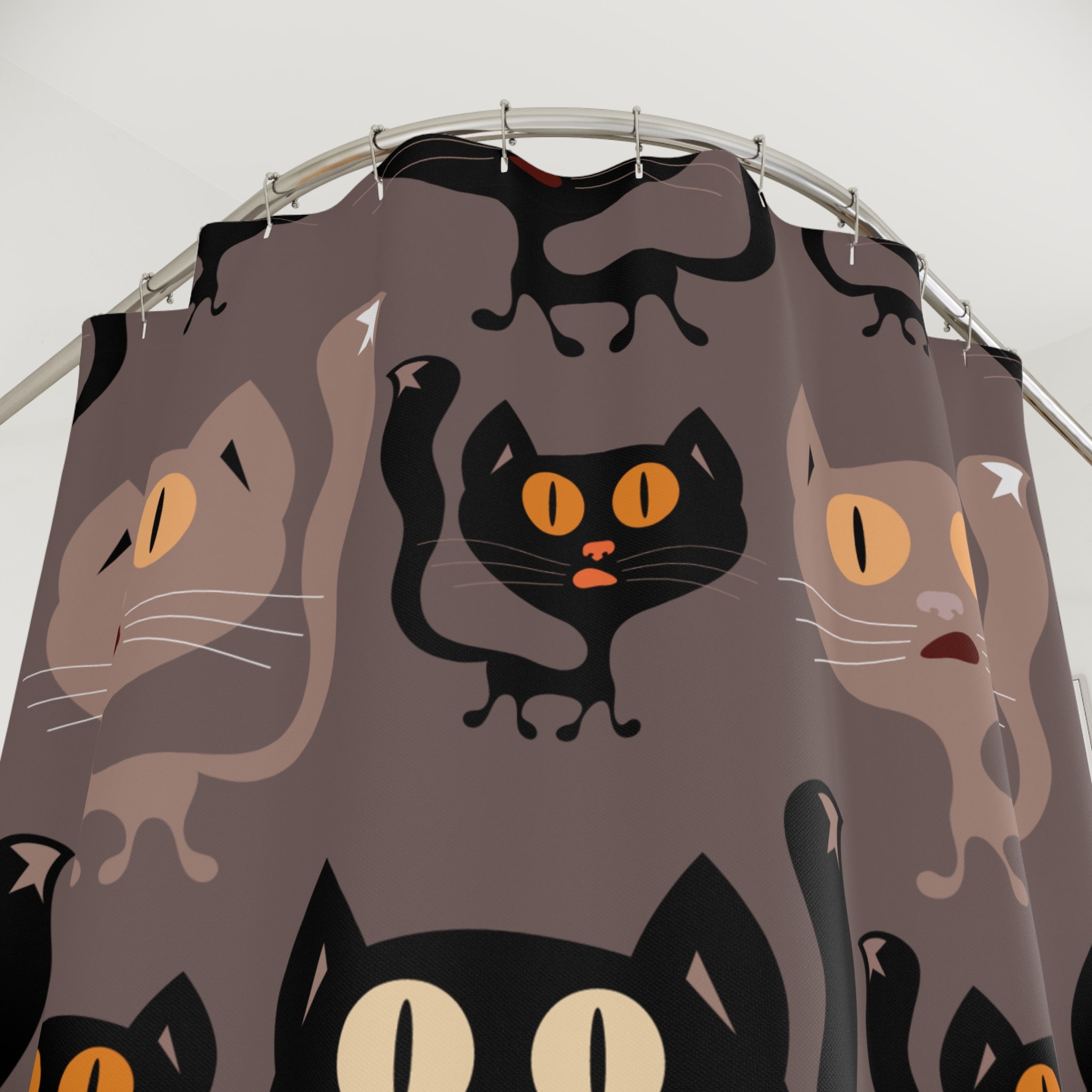 Playful Black Cat Brownish Cat Shower Curtain