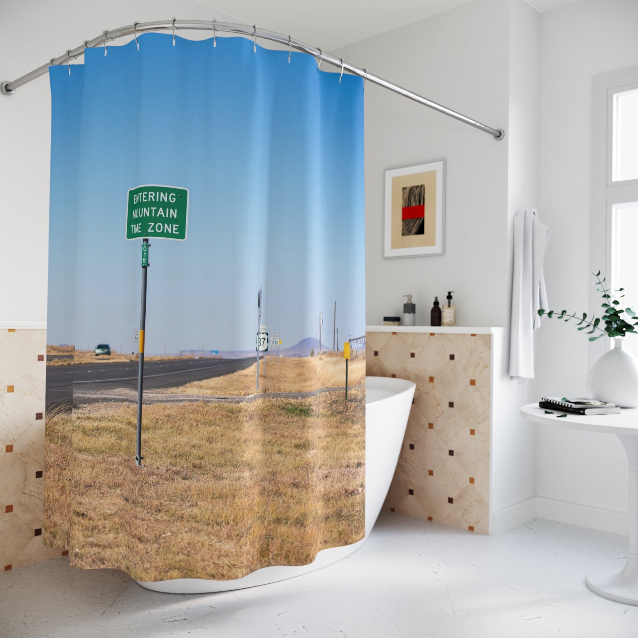 New Mexico Mountain Time Zone Road Sign Shower Curtains