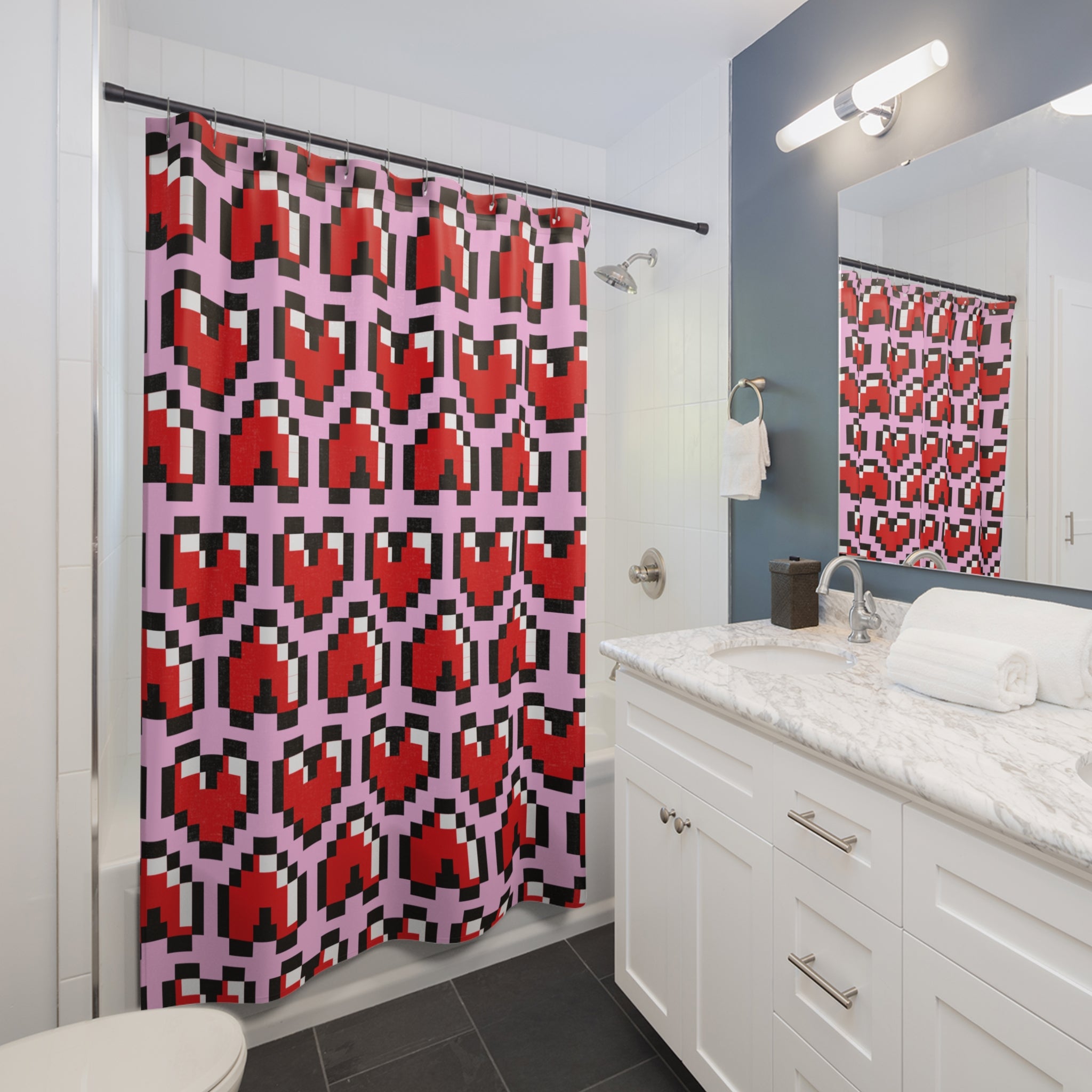 Pixel Gamer Heart Shower Curtain