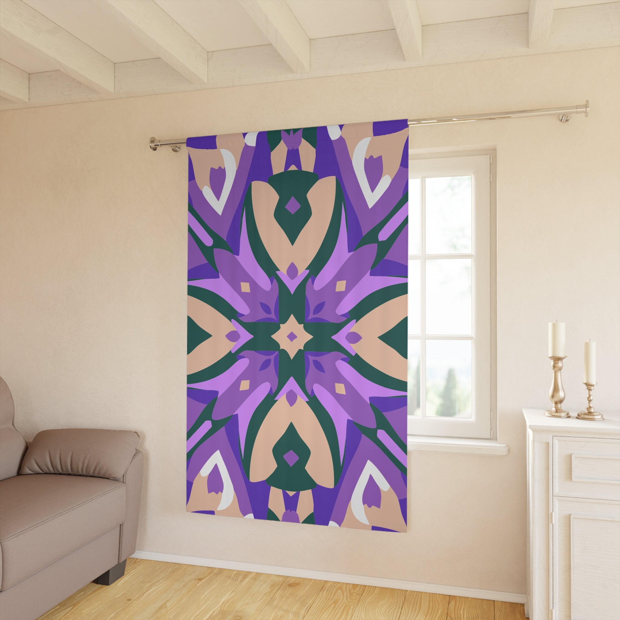 Purplish Geometric Pattern Blackout Window Curtain