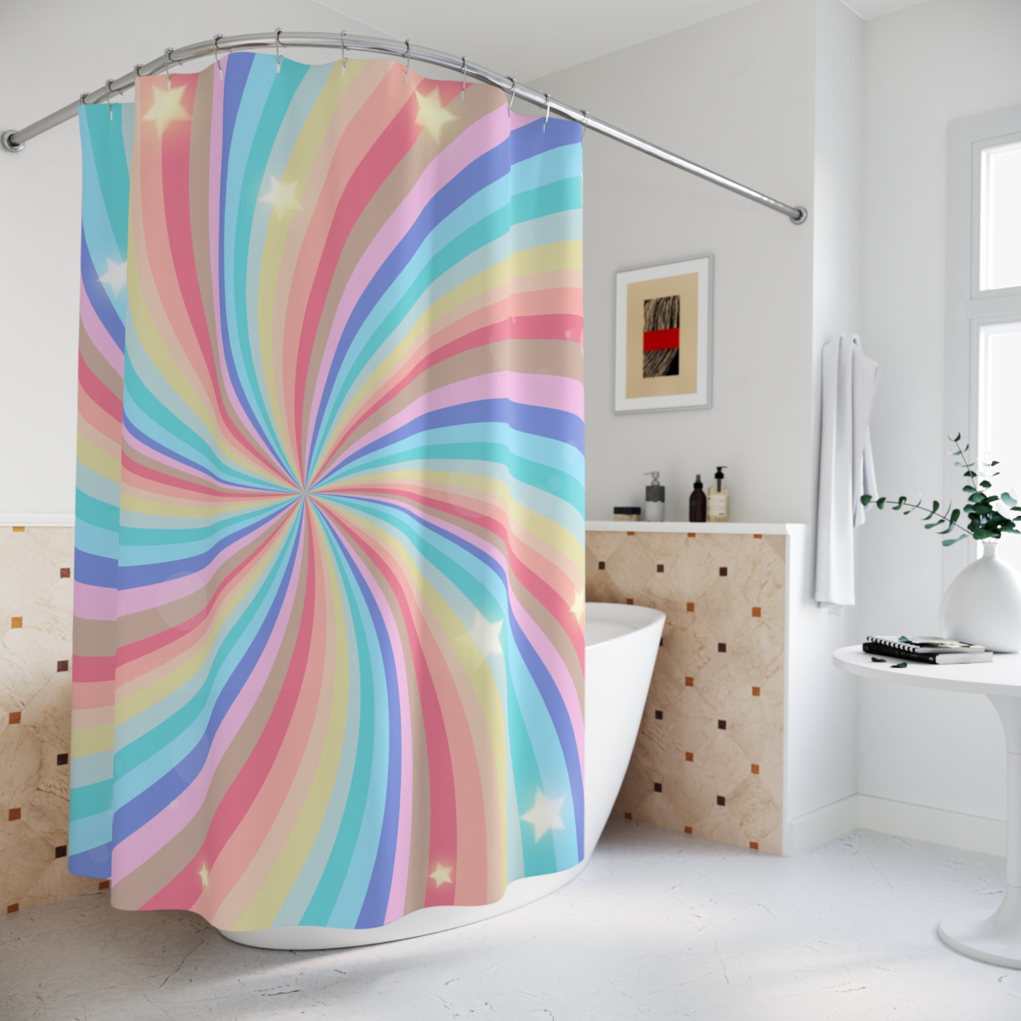 Colorful Unicorn Swirl Shower Curtain, Vibrant Bathroom Decor, Fun Home Accessories, Boho Style Curtain, Gift for Kids, Rainbow Vibes