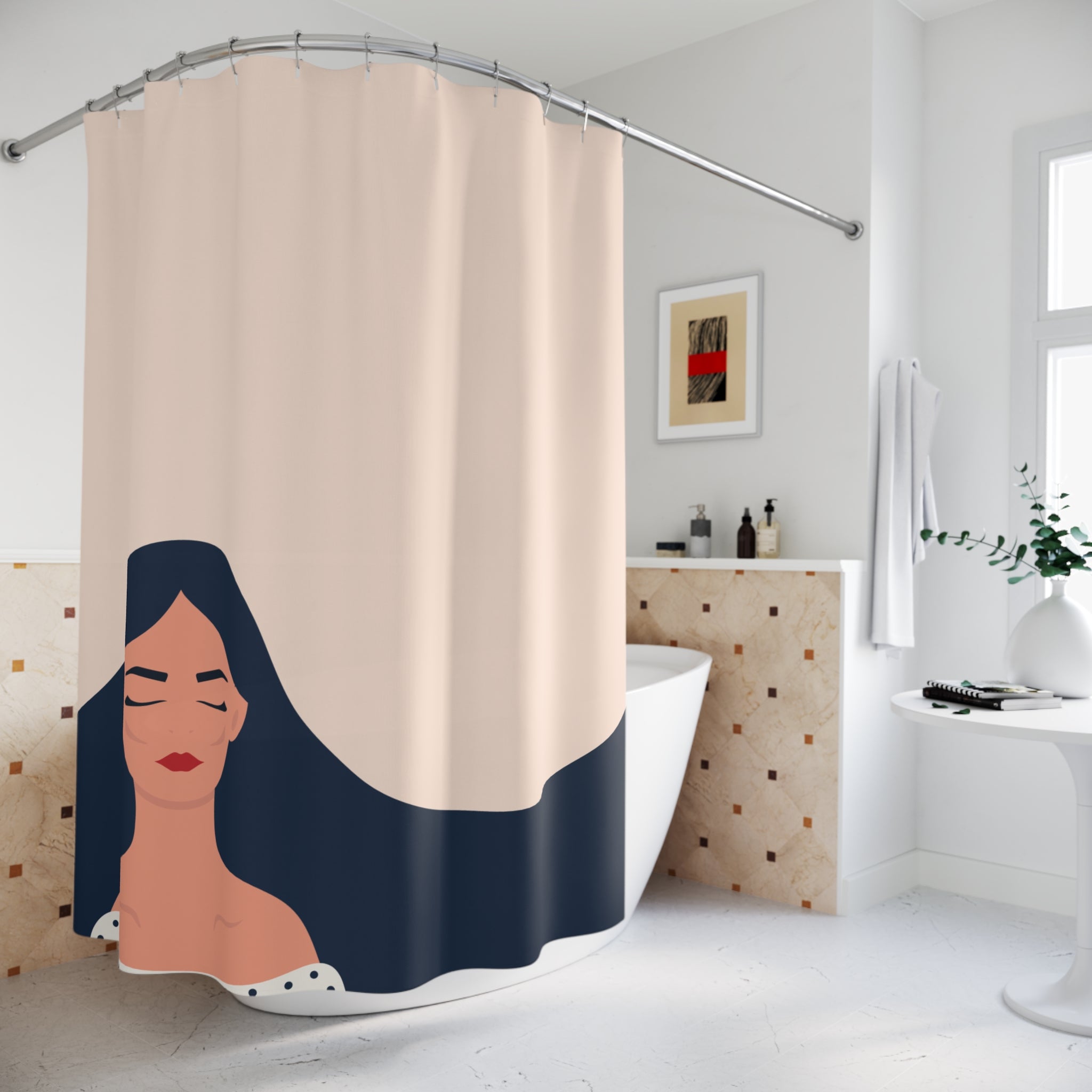 Serene Woman Shower Curtains with Minimalist Design, Aesthetic Home Decor, Relaxing Bathroom Vibe, Gift for Her, Spa Inspired
