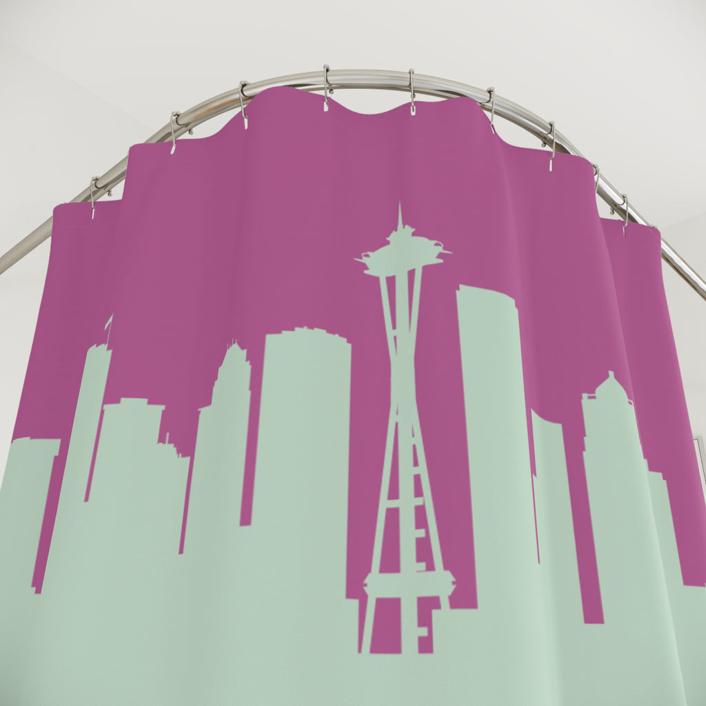 Seattle Skyline Pink Shower Curtain - Vibrant Home Decor for Bathroom, Unique Gift for Seattle Lovers, Travel Souvenir, Cityscape Design