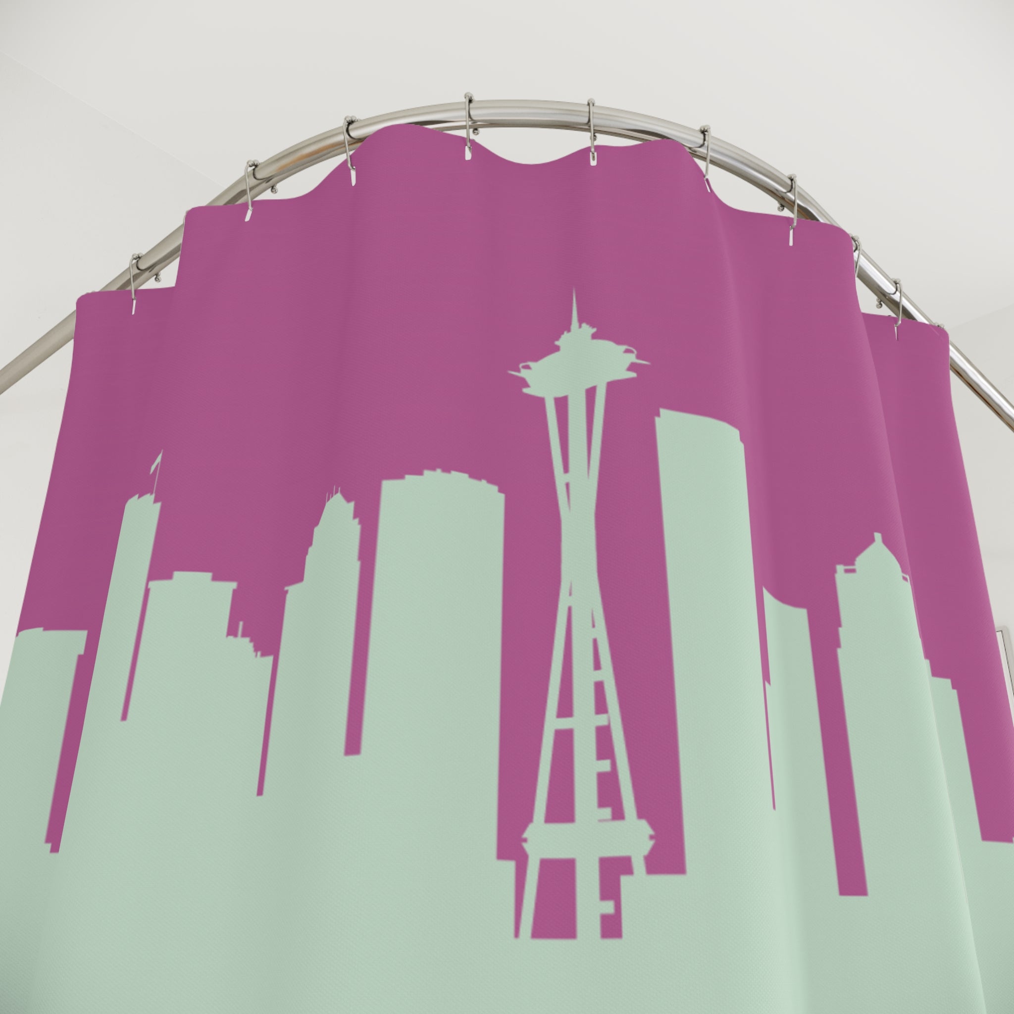 Seattle Skyline Pink Shower Curtain - Vibrant Home Decor for Bathroom, Unique Gift for Seattle Lovers, Travel Souvenir, Cityscape Design