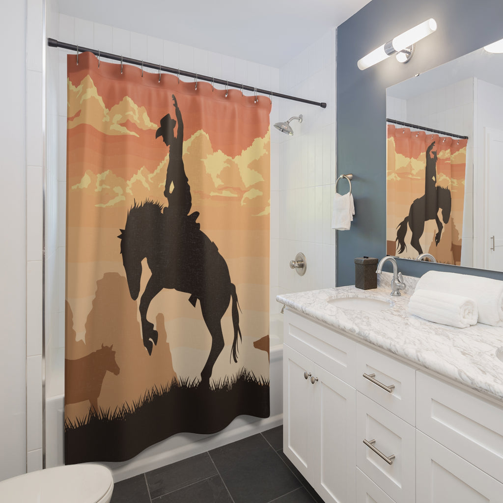 Cowboy Yee Haw Sunset Shower Curtains | Country Decor, Rustic Bathroom, Western Gift, Equestrian Style, Home Accessories