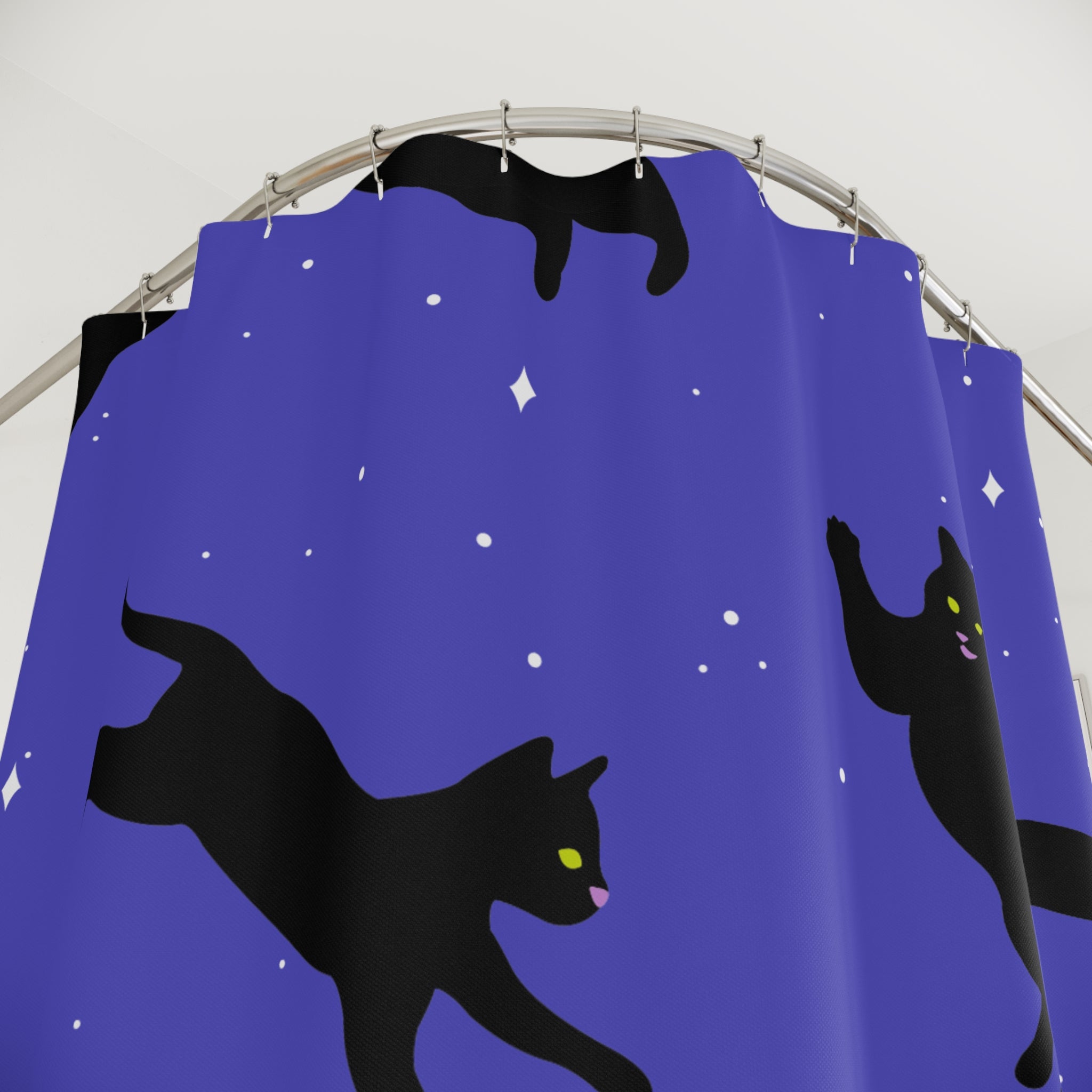 Cosmic Cat Shower Curtain, Playful Bathroom Decor, Cat Lover Gift, Unique Home Accent, Halloween Decor, Fun Animal Print