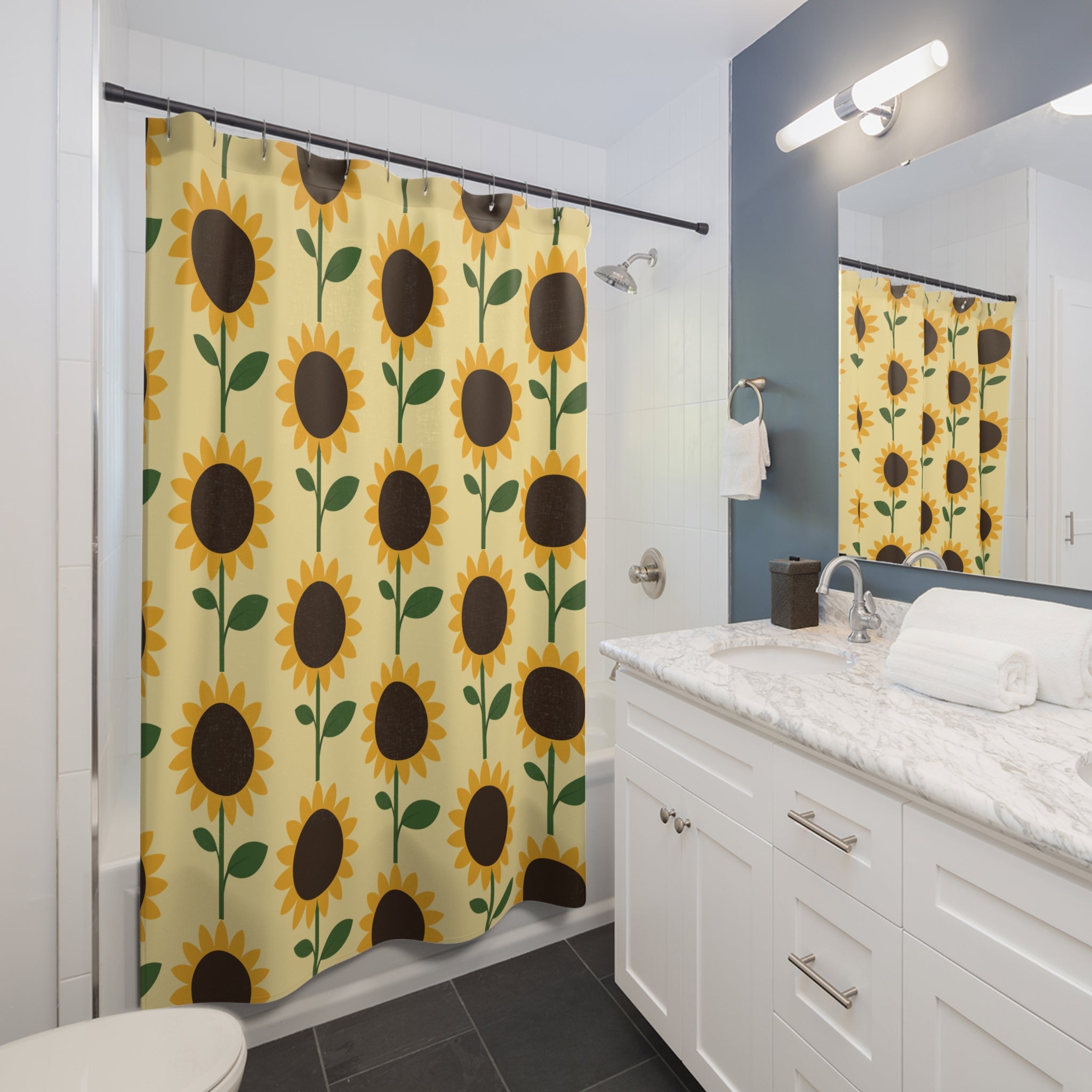 Sunny Floral Shower Curtain - Bright Bathroom Decor, Sunflower Pattern, Home Essential, Gift for Garden Lovers, Spring Decor