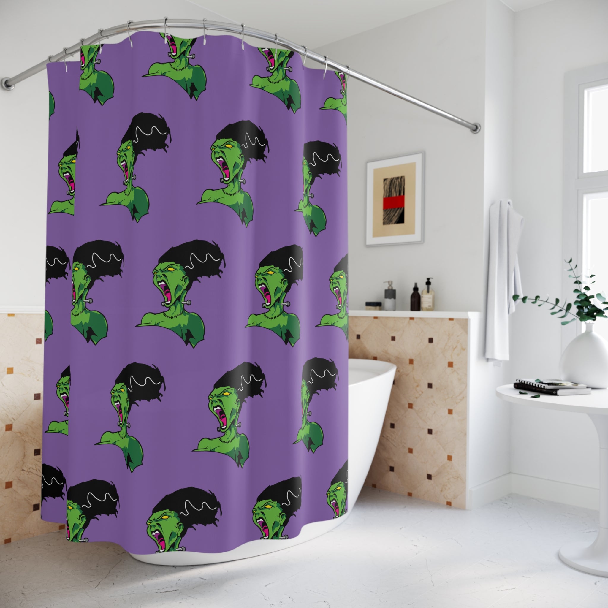 Funky Monster Shower Curtain Purple – Vibrant Bathroom Decor, Halloween, Home Gift, Unique Design, Creative Style