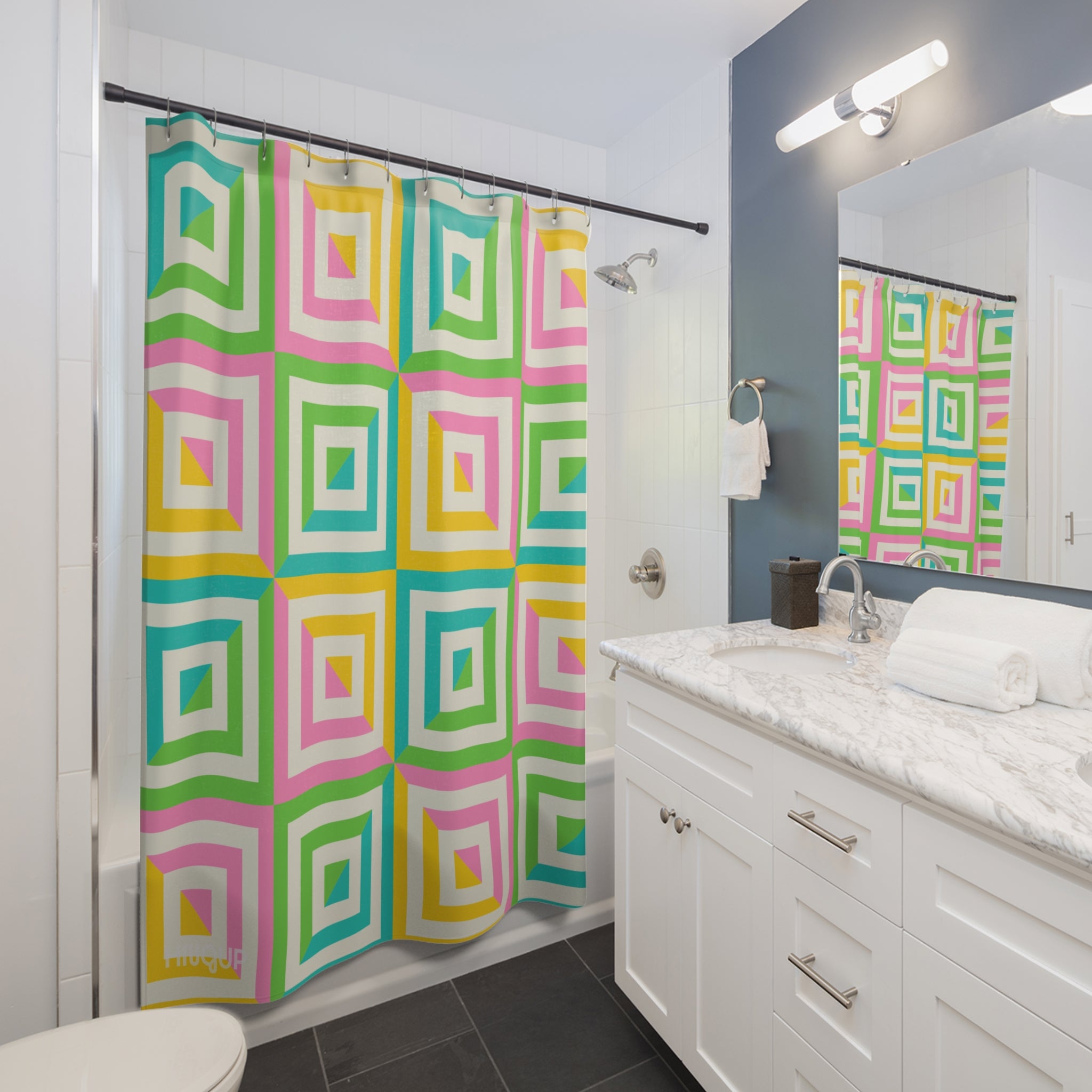 Colorful Geometric Shower Curtain for Vibrant Bathroom Decor, Fun Bathroom Accessories, Bright and Bold Home Decor, Patterned Shower Curtain