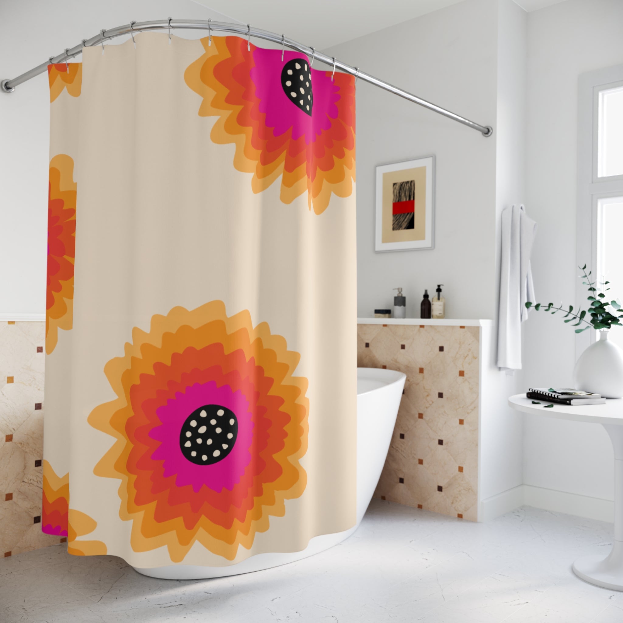 Bright Floral Shower Curtain, Boho Bathroom Decor, Vibrant Home Accessories, Colorful Gift for Her, Spring-Themed Shower Curtain