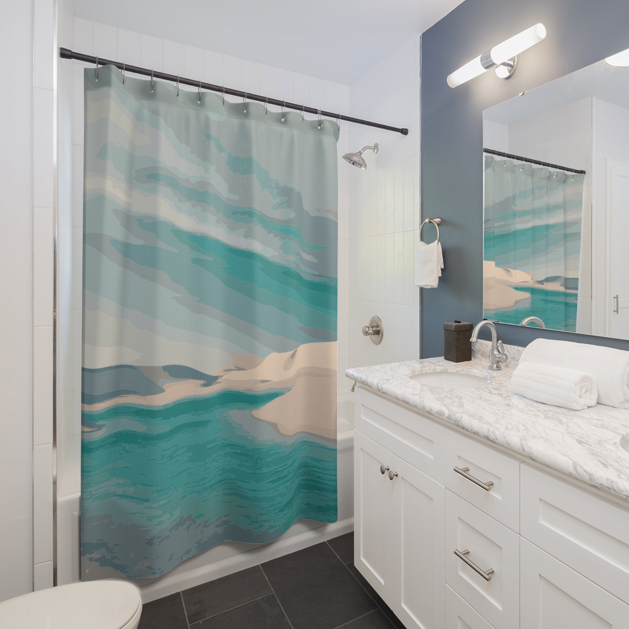 Calming Uncanny Valley Coastal Shower Curtain