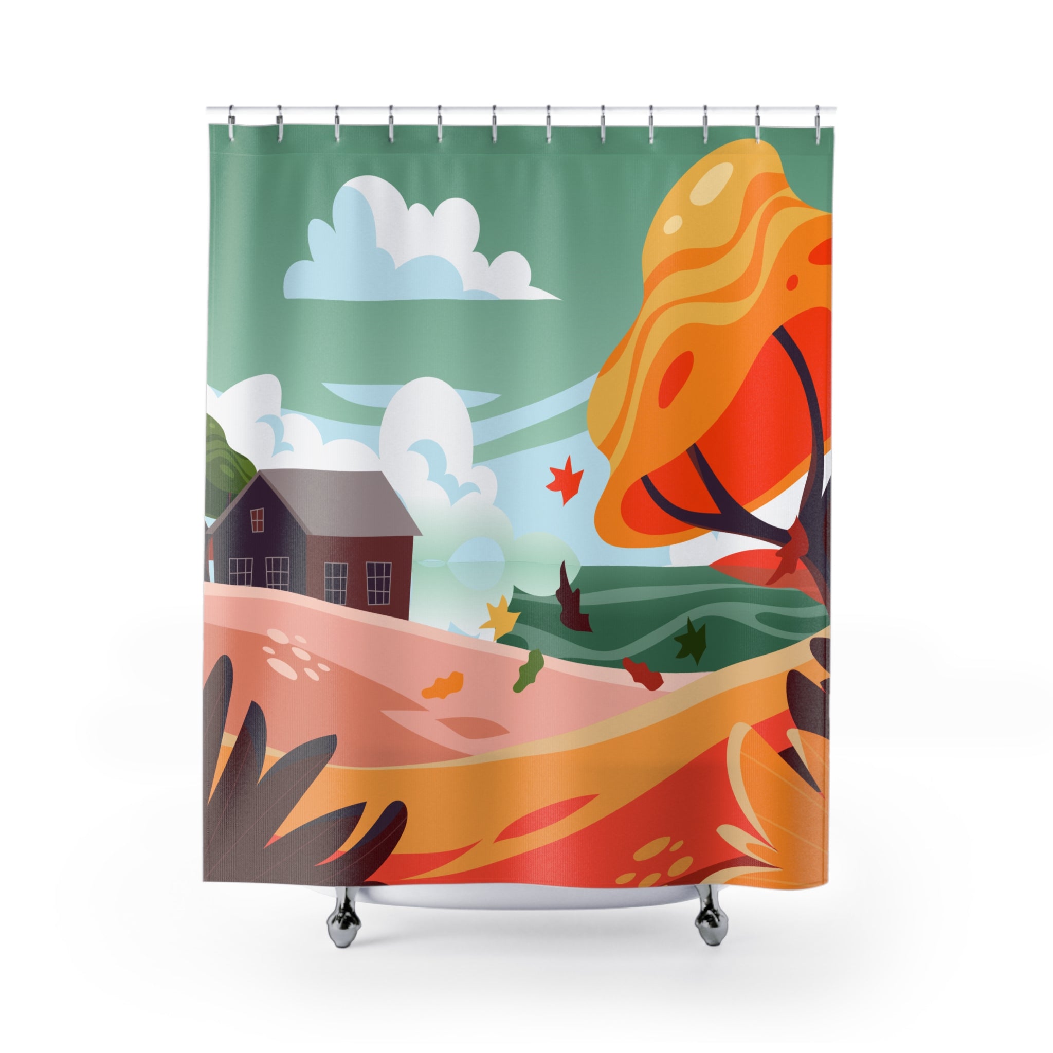 Autumn Landscape Shower Curtain, Nature Decor, Bathroom Accessories, Fall Home Decor, Seasonal Gift